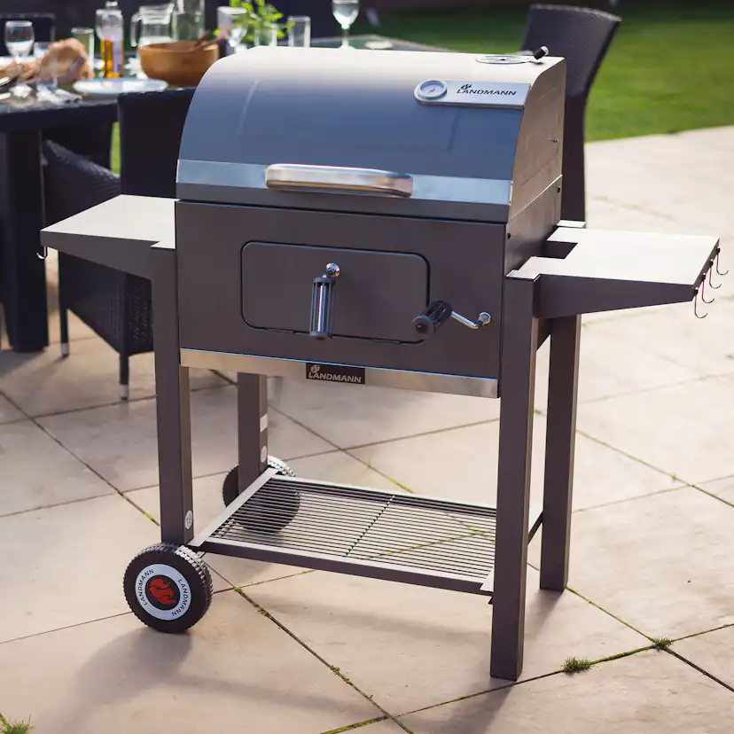 Kolgrill Landmann Tennessee Broiler Grilltunna med Fällbara Sidobord & Integrerad Termometer