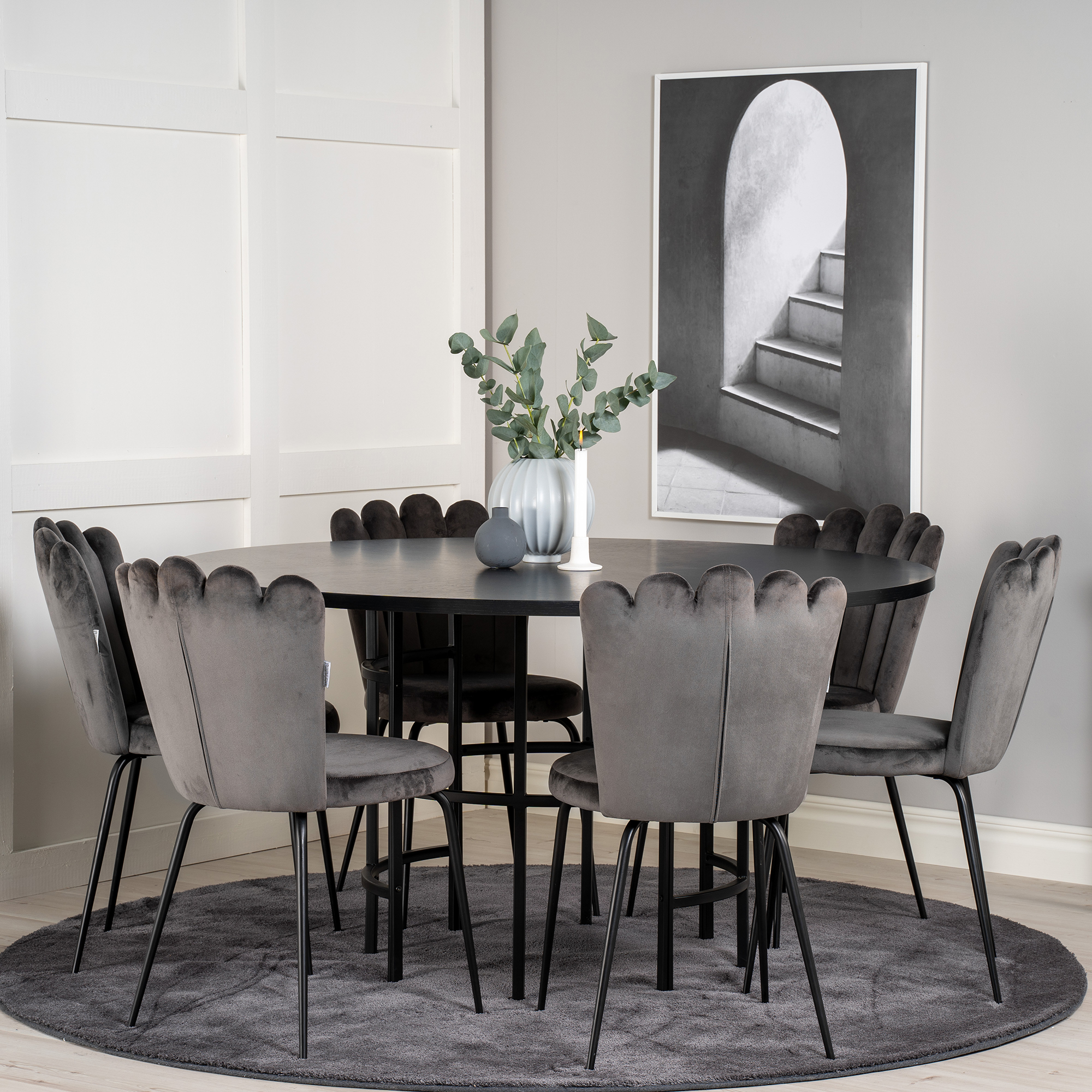 Matgrupp furniture/fashion Copenhagen med 6 Gråa Limhamn Light Stolar
