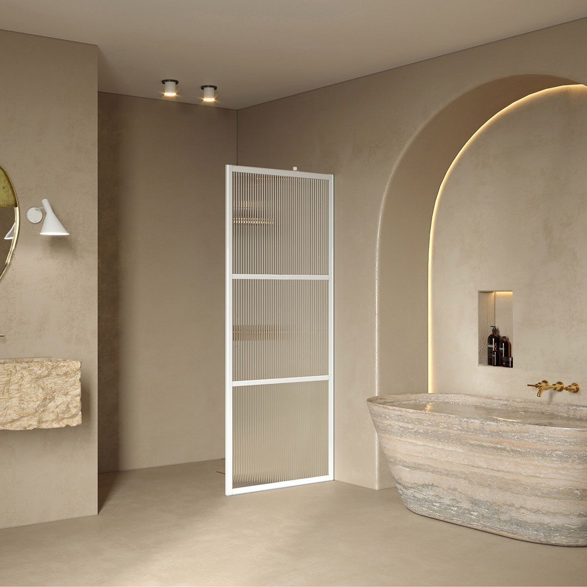 Bläk 734 Tokyo Fast duschvägg 597x1950 mm, Reeded, Vita Profiler