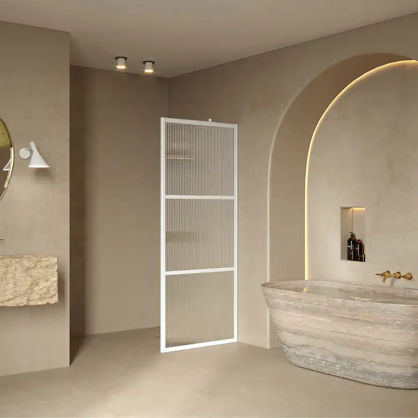 Bläk 734 Tokyo Fast duschvägg 597x1950 mm, Reeded, Vita Profiler