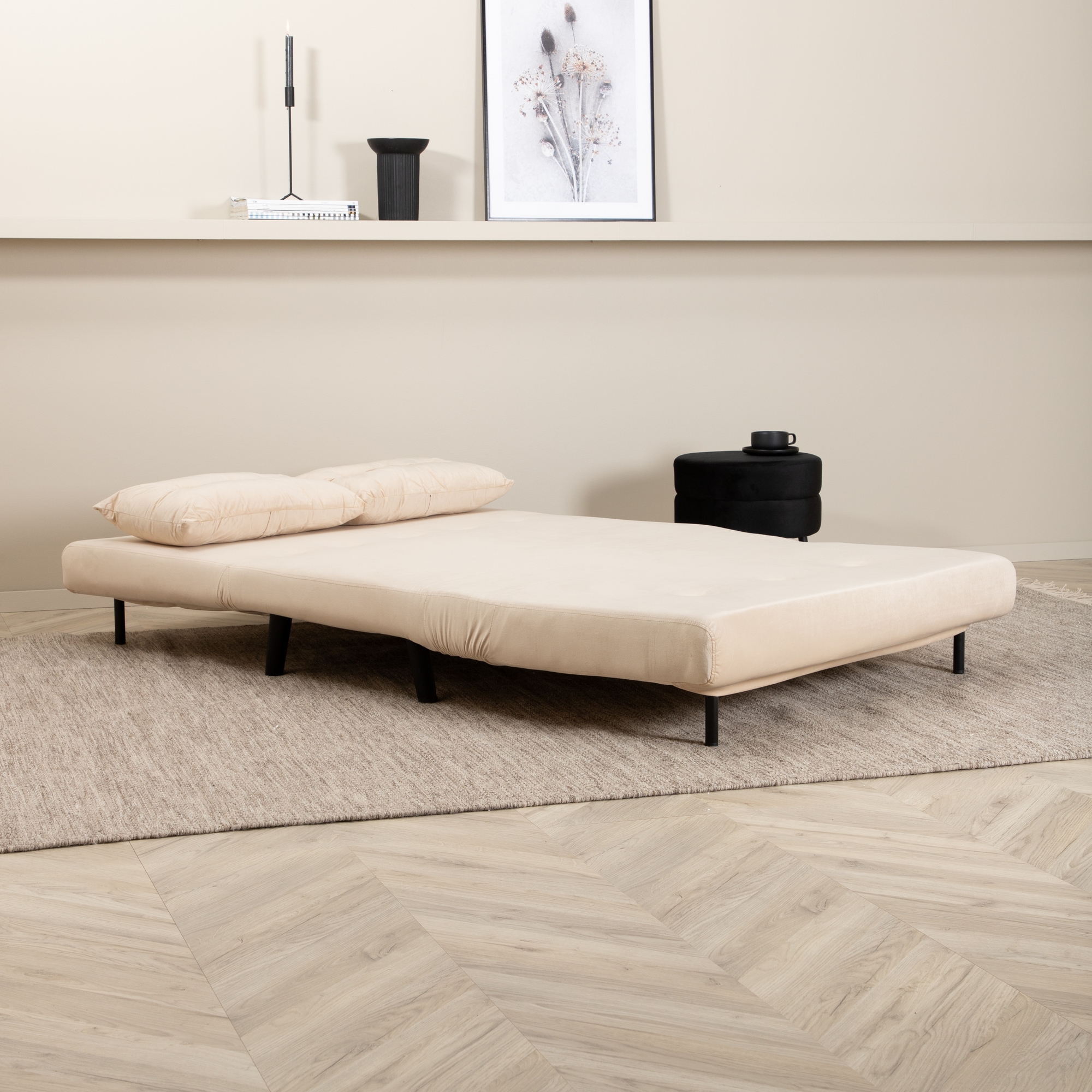 Vicky Folding Bed Double - Black / Beige Velvet Beige