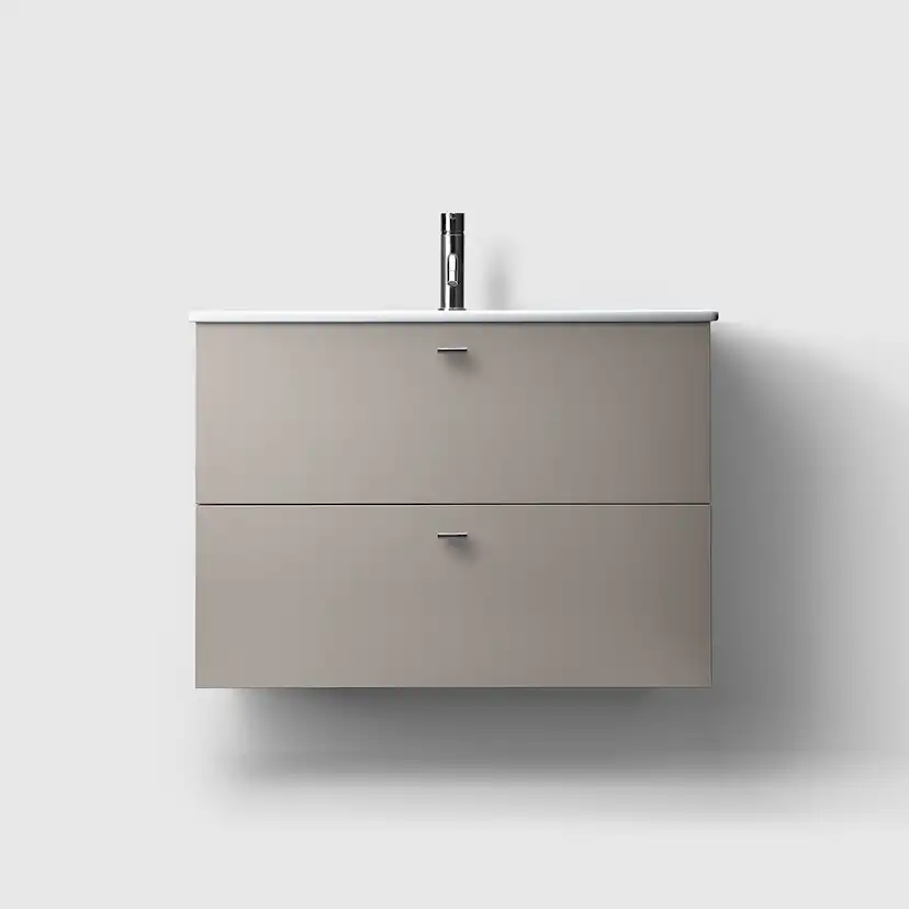 Haven Kommod H3/80S-W.Grey-Porcelain Slim Knopp A2 04 Krom Grålackerad, Tvättställ Slim i Porslin med Knopp A2.04 i Krom