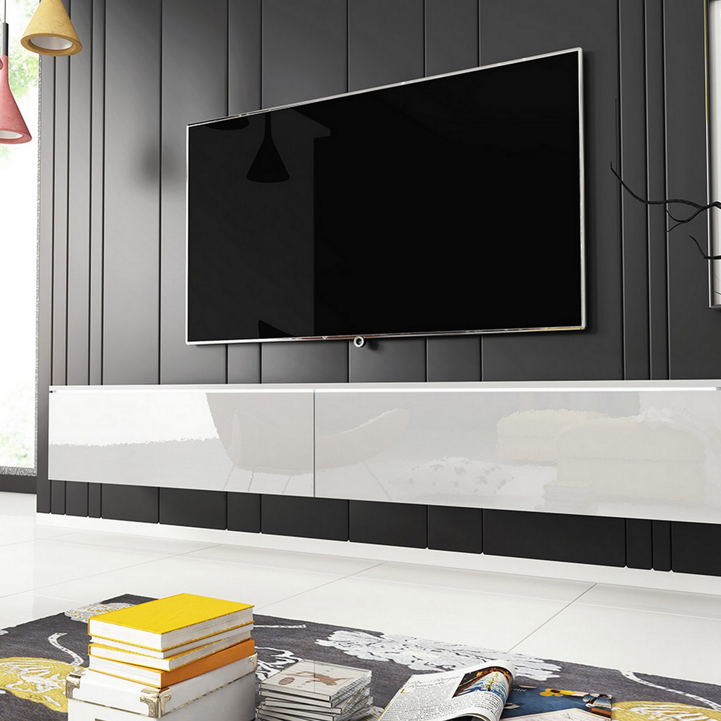 Tv-bänk In Living Cuguen Vägghängd Tv bänk med Förvaring 180x32x30 cm