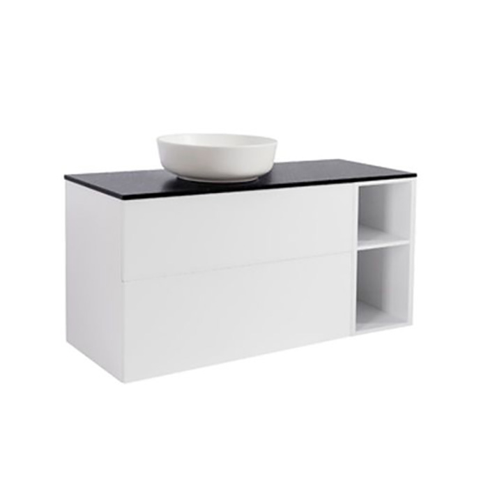 A IS90+30Ö VIT BS SV+TS RUVIT Färg: Vit, Färg Tvättställ: Vit, Färg Bänkskiva: Svart, Rund Form, Storlek: 740x1210 mm