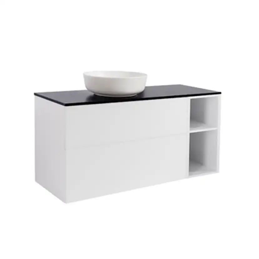 A IS90+30Ö VIT BS SV+TS RUVIT Färg: Vit, Färg Tvättställ: Vit, Färg Bänkskiva: Svart, Rund Form, Storlek: 740x1210 mm