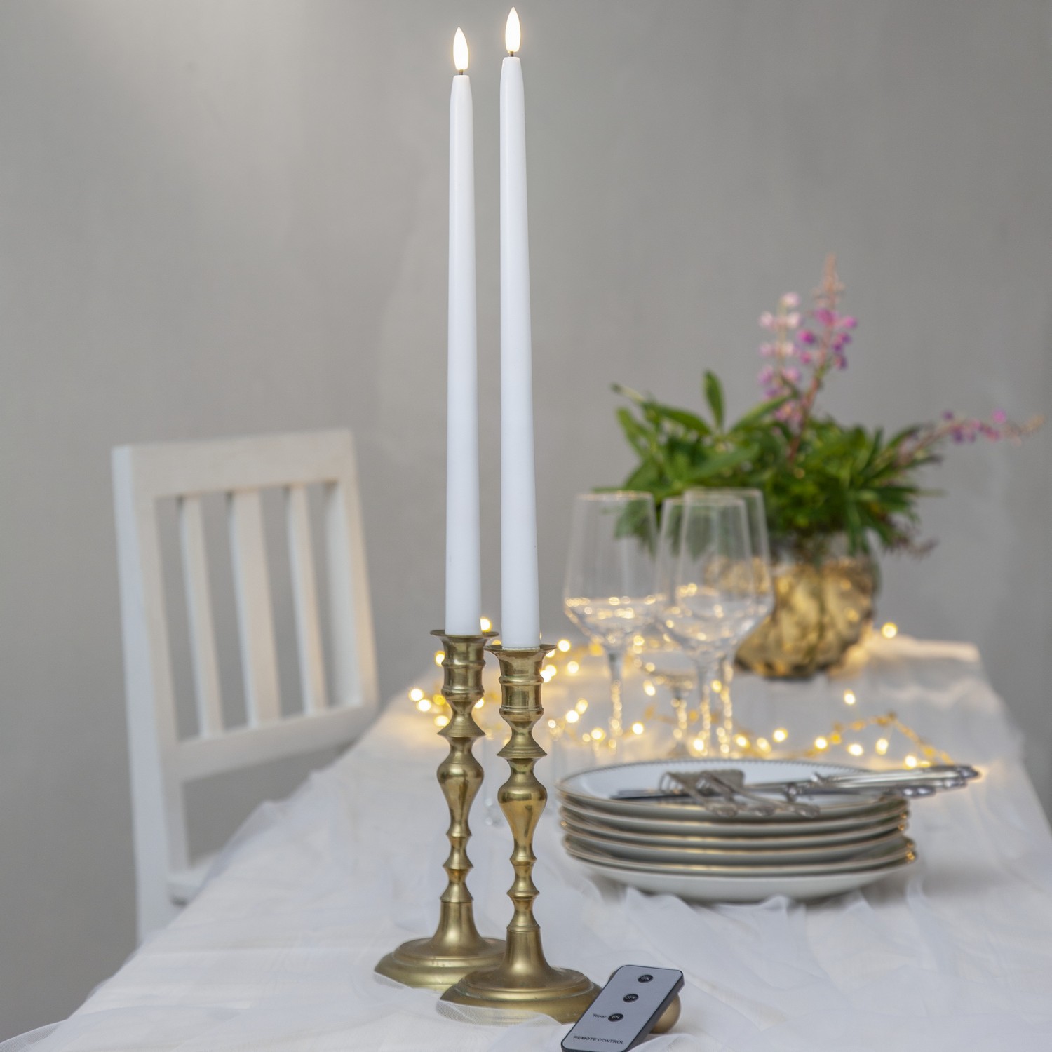 Antikljus Star Trading 2p Flamme Slim38  cm Vit