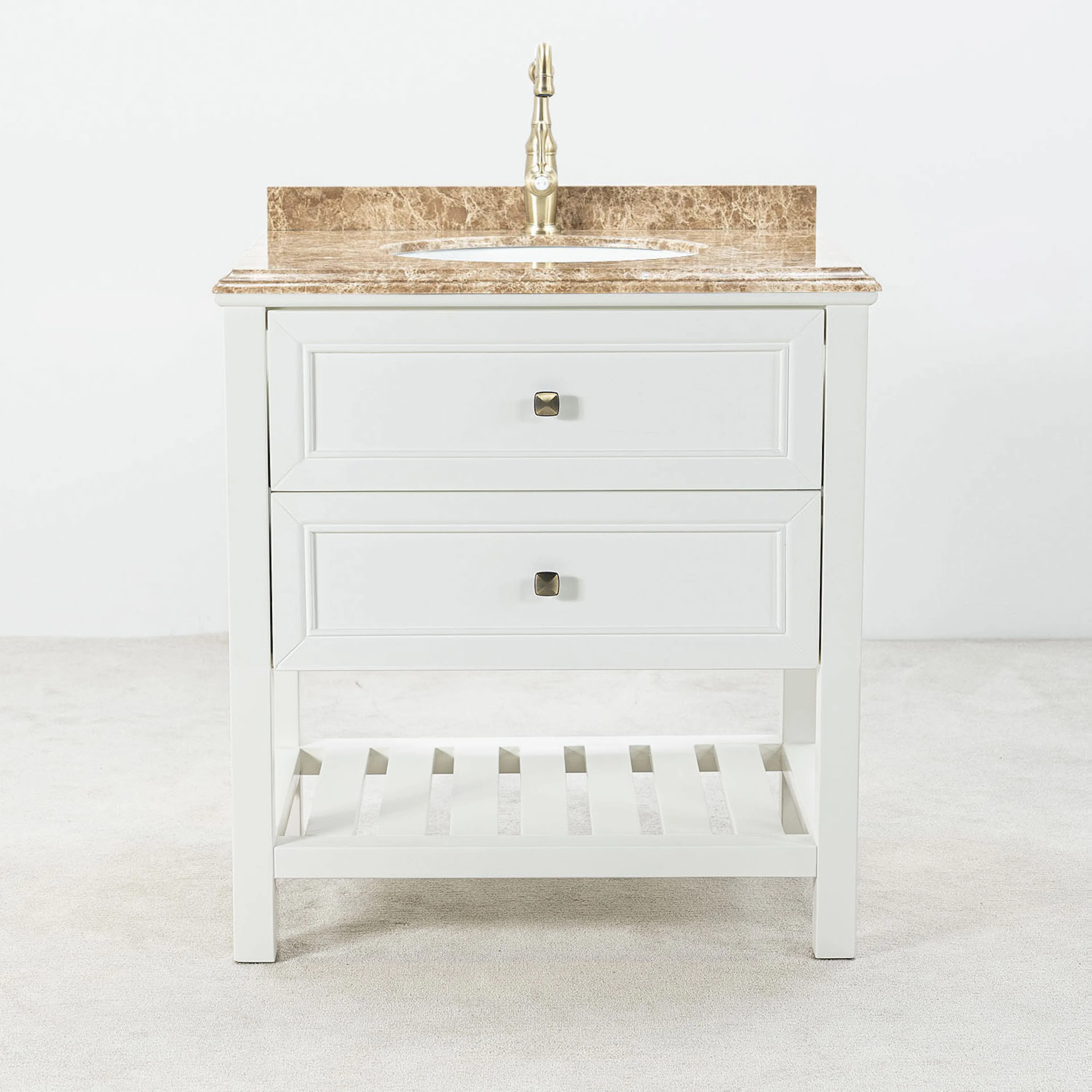 Kommod Badrum 80cm Utah Vit - Beige Marmor
