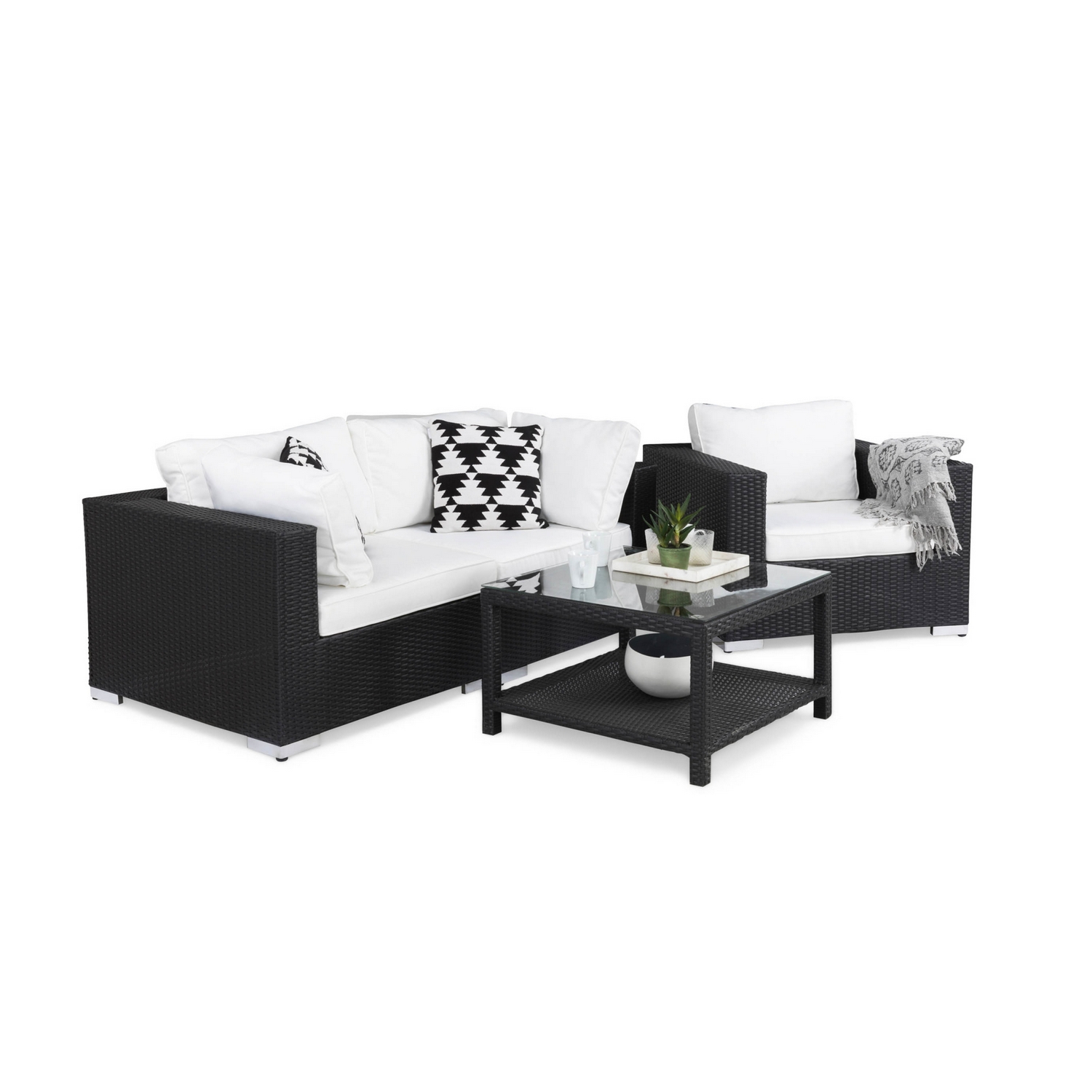 Loungegrupp Comfort Garden Bahamas 3-sits med Utebord 75x75 och Utefåtölj Utomhus