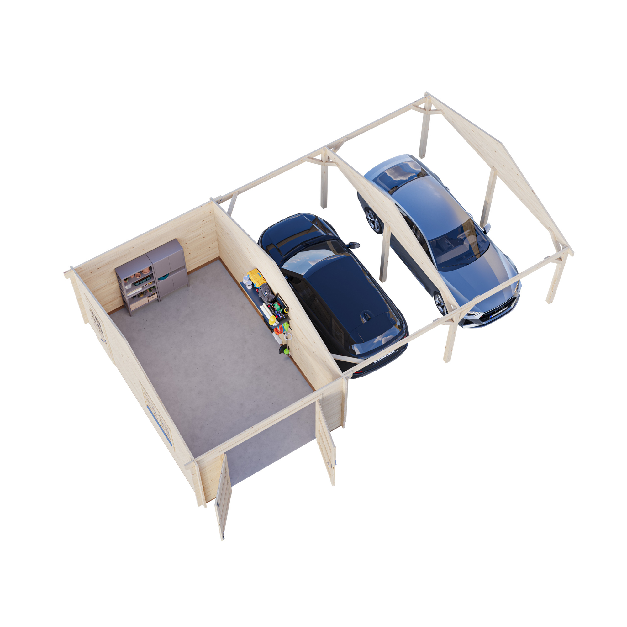 Roger 19,0+33,2 m2 with wooden gate GYDIP Impregnerad grå