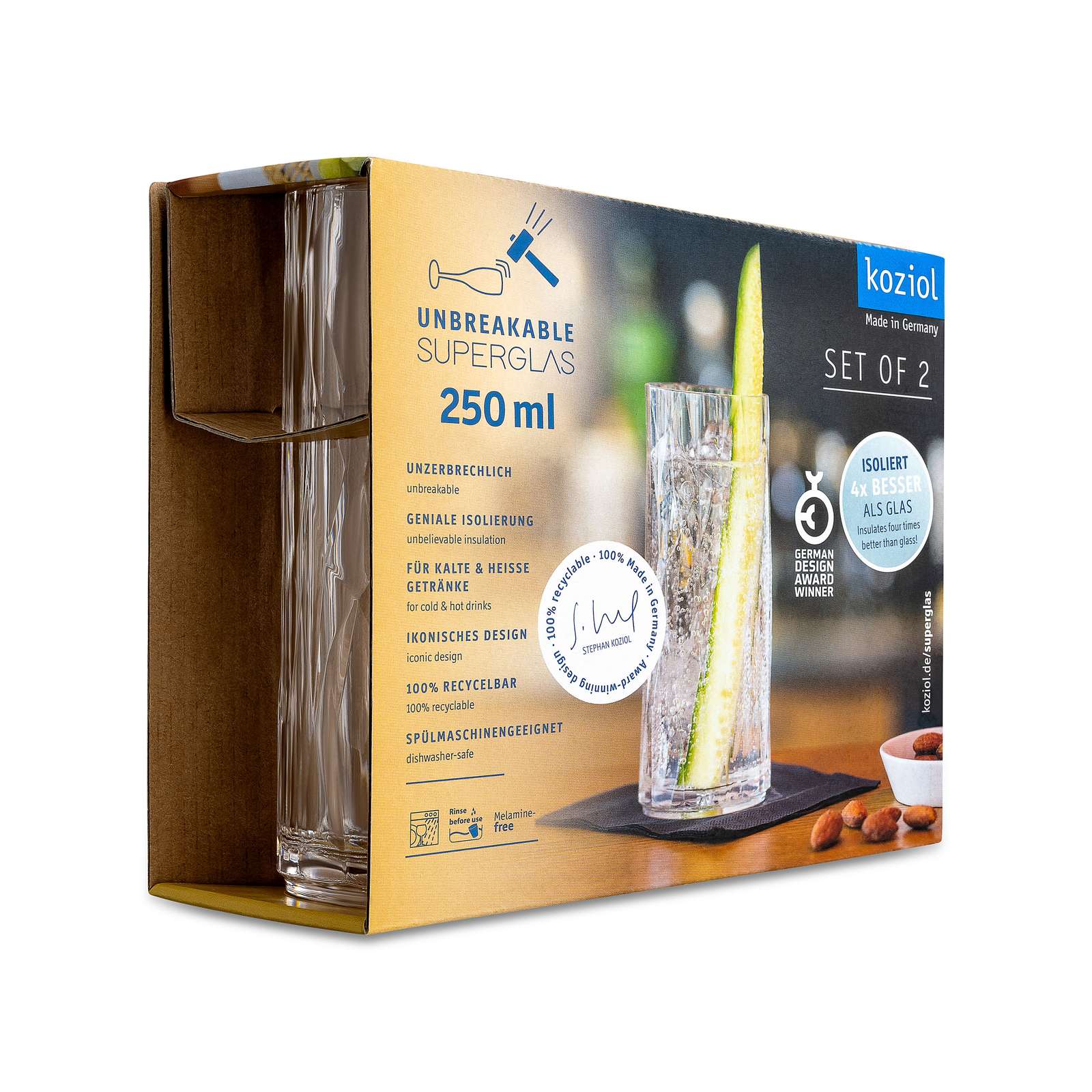 Longdrinkglas Koziol Club No. 3 250 ml Crystal Clear 2-pack