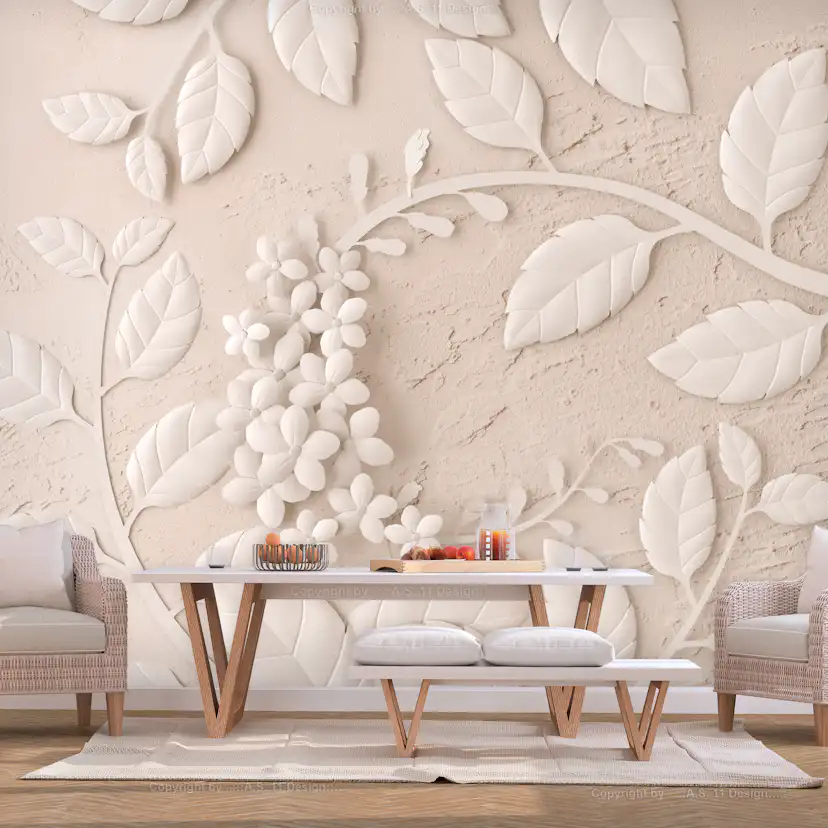 Fototapet Arkiio Självhäftande Paper Flowers Beige