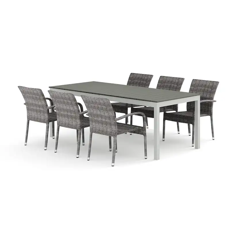 Trädgårdsgrupp Comfort Garden Tunis utomhus matgrupp förlängningsbart 205/305x90 cm med 6 Thor Light Trädgårdsfåtölj