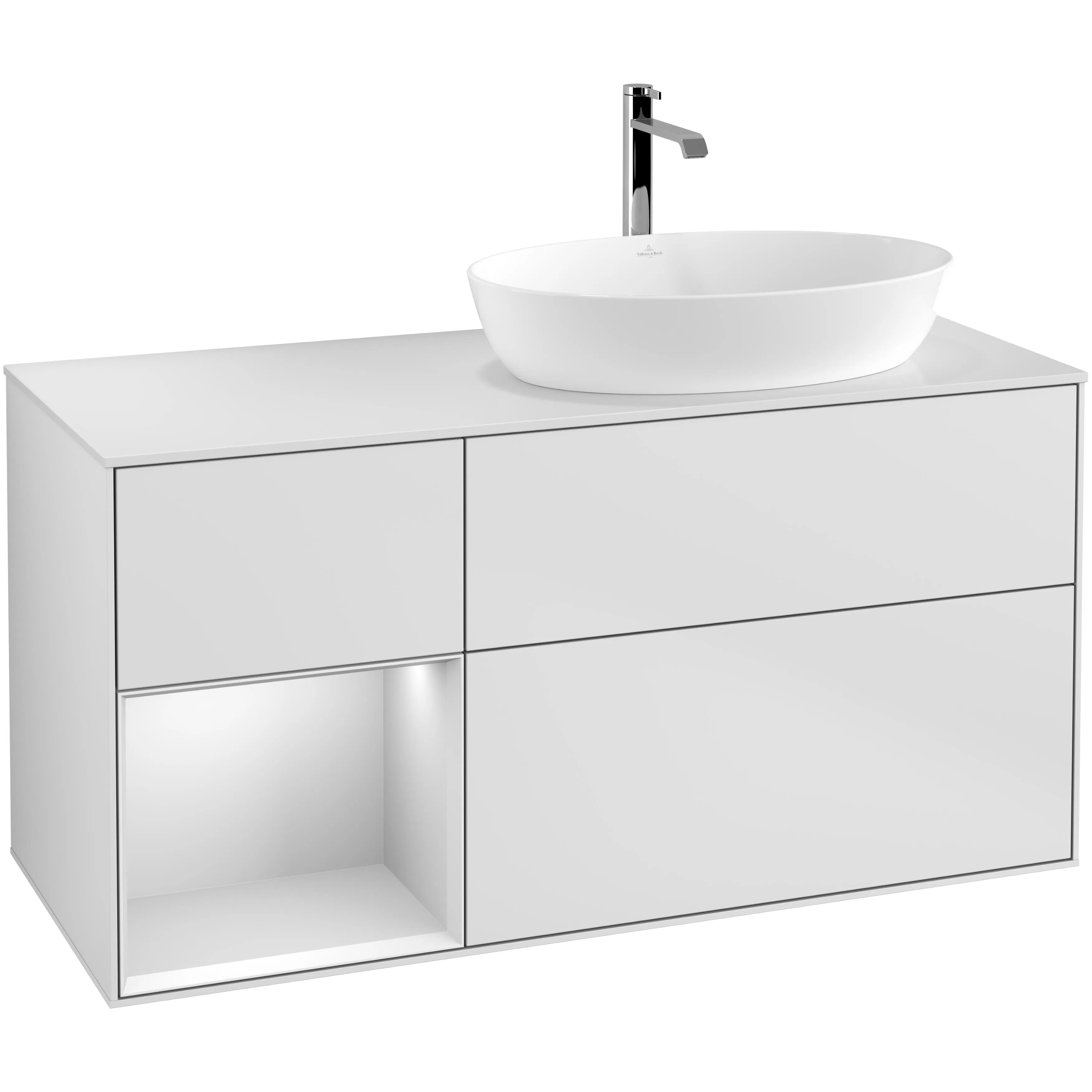 Tvättställsskåp Villeroy & Boch Finion med 3 Lådor Hylla och Bänkskiva för Ocentrerat Tvättställ från Artis & Collaro