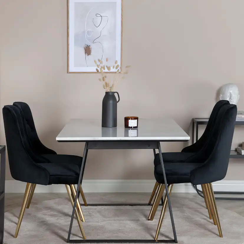 Matgrupp Venture Home Estelle med 4 Velvet Deluxe stolar