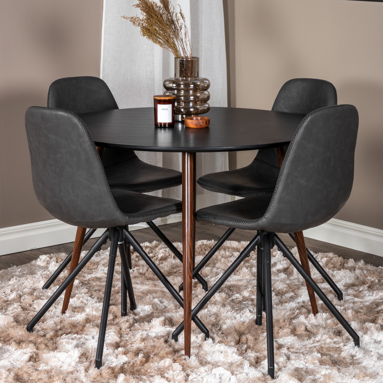 Matgrupp Venture Home Plake med 4 Pobbie Stolar Design med Snurrfunktion Konstläder