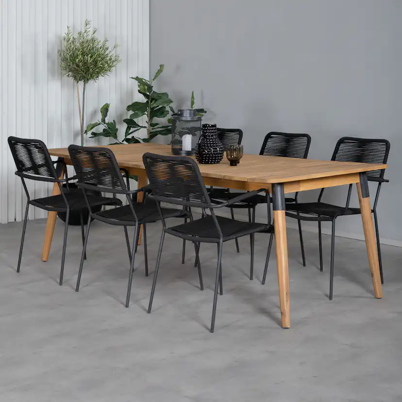 Matgrupp Venture Home Julle med 6 Minos Matstolar med Armstöd