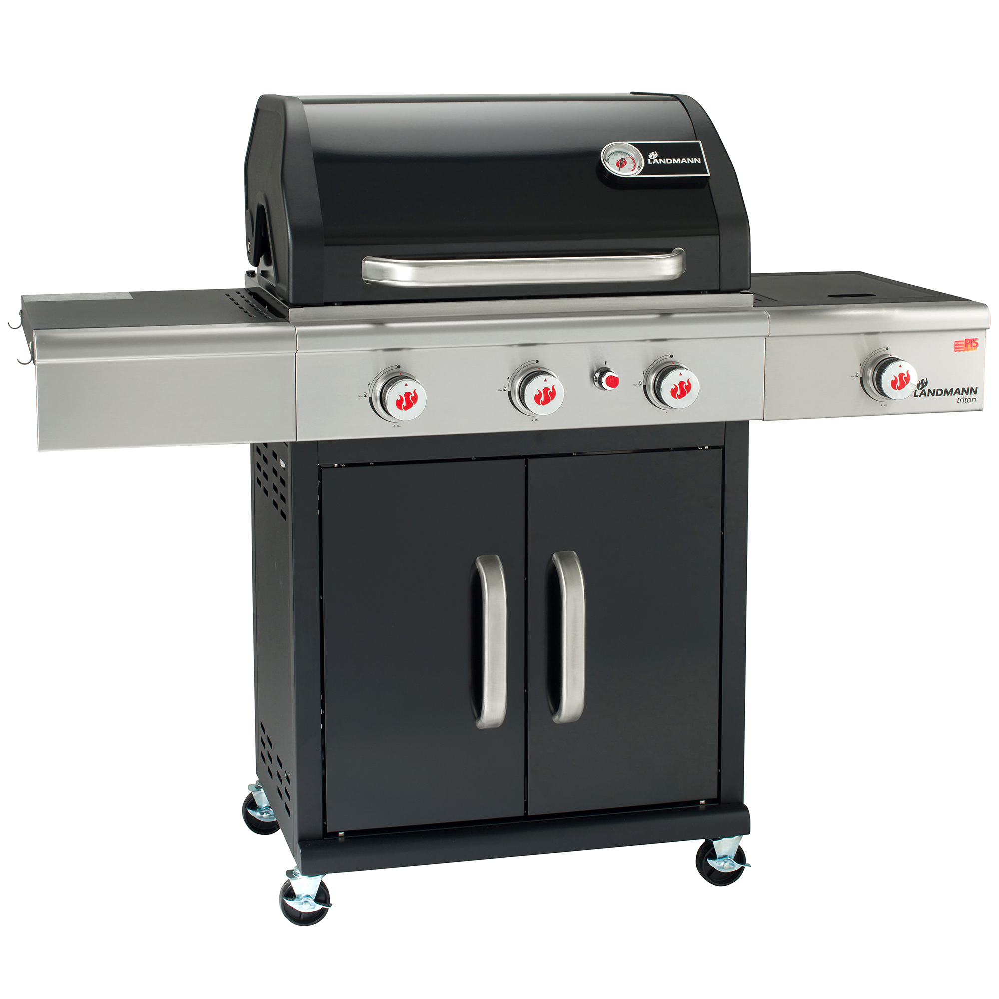 Gasolgrill Landmann Triton cooK PTS 3.1 Black Rostfritt Stål Sidobrännare & Integrerad Termometer