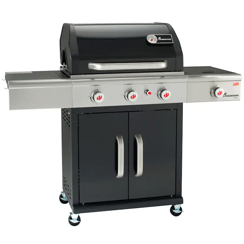 Gasolgrill Landmann Triton cooK PTS 3.1 Black Rostfritt Stål Sidobrännare & Integrerad Termometer