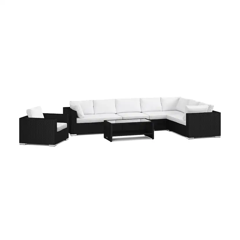 Loungegrupp Comfort Garden Bahamas utomhus L-soffa vänster 8-sits med fåtölj och bord med hylla
