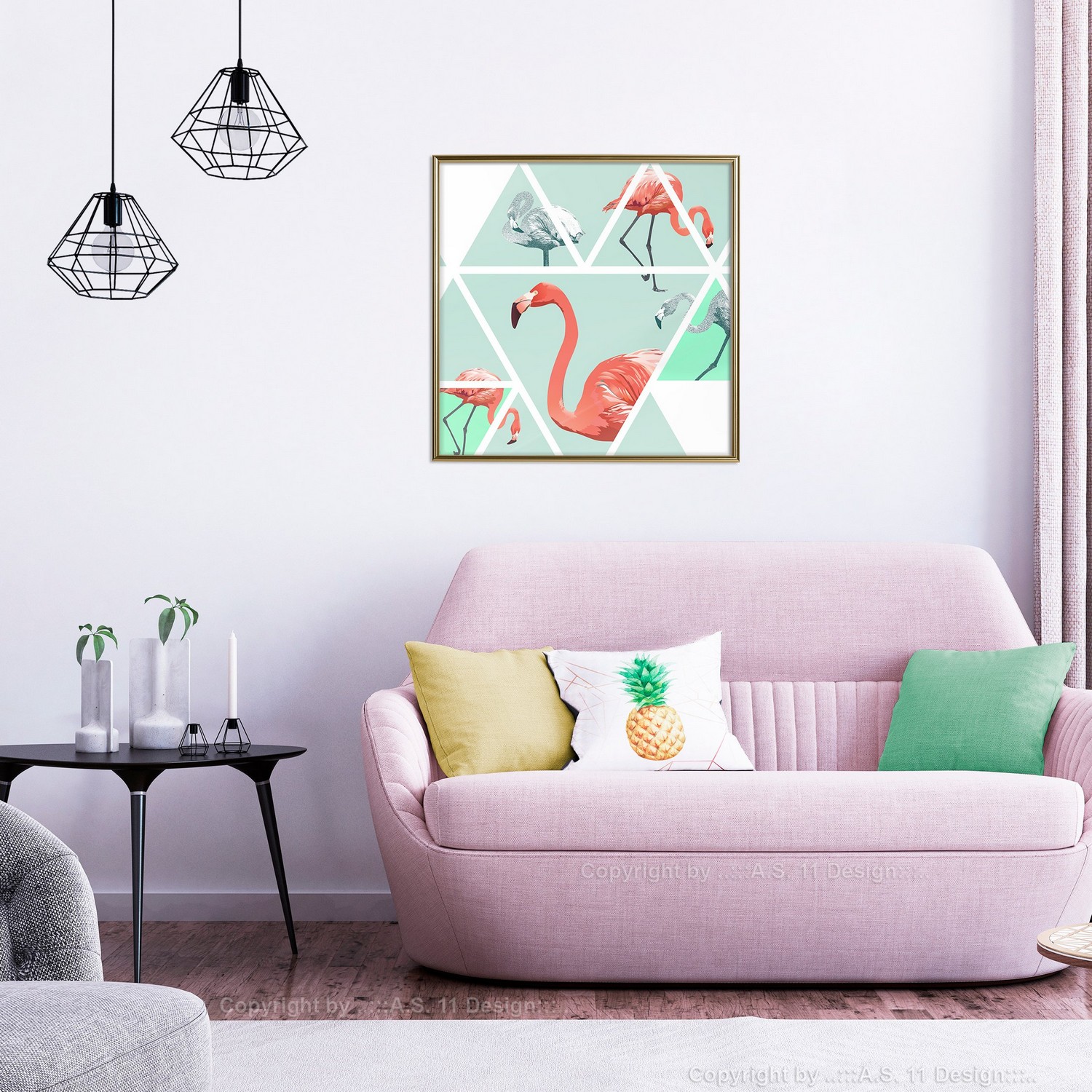 Poster Artgeist Affisch Geometric Flamingos