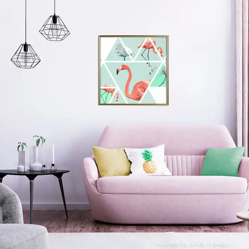 Poster Artgeist Affisch Geometric Flamingos