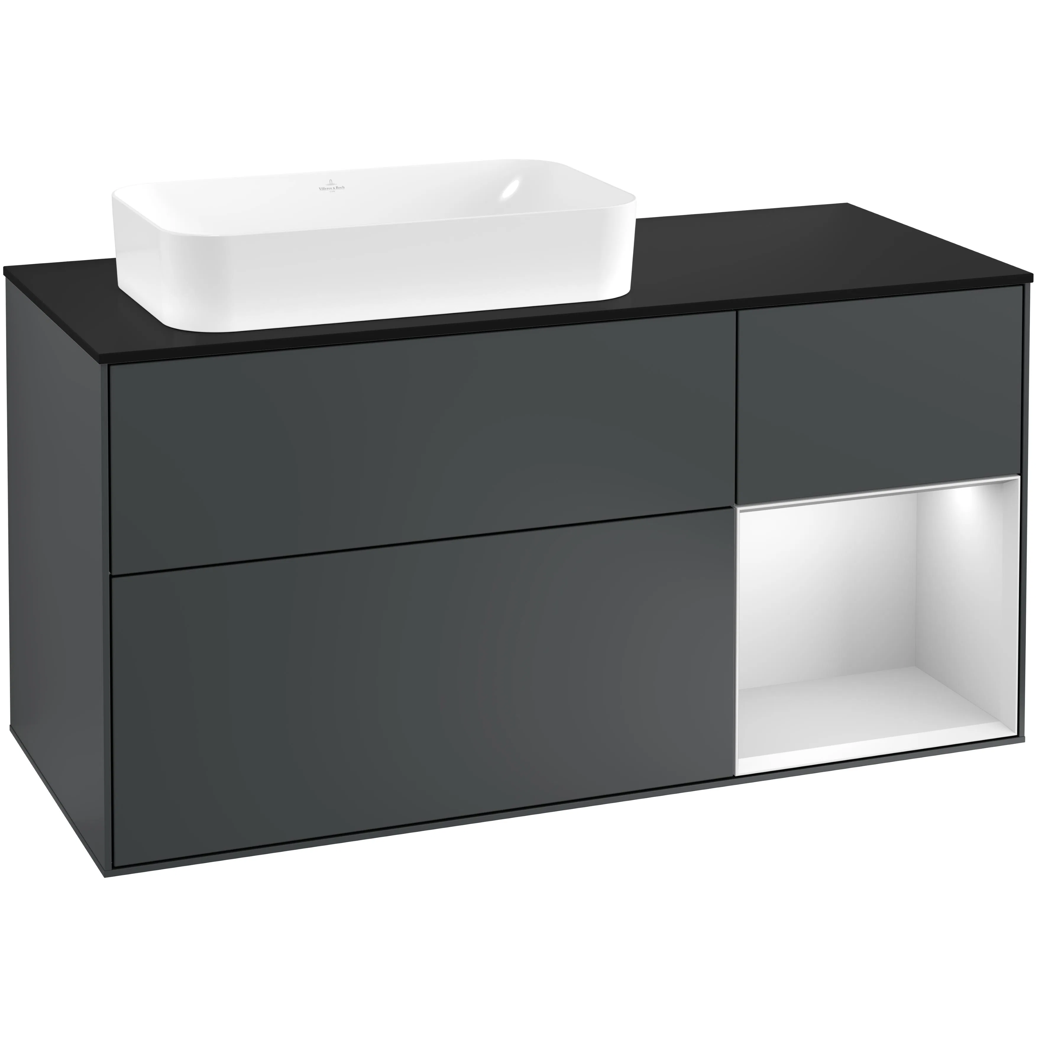 Tvättställsskåp Villeroy & Boch Finion med 3 Lådor Hylla och Bänkskiva för Ocentrerat Fristående Tvättställ