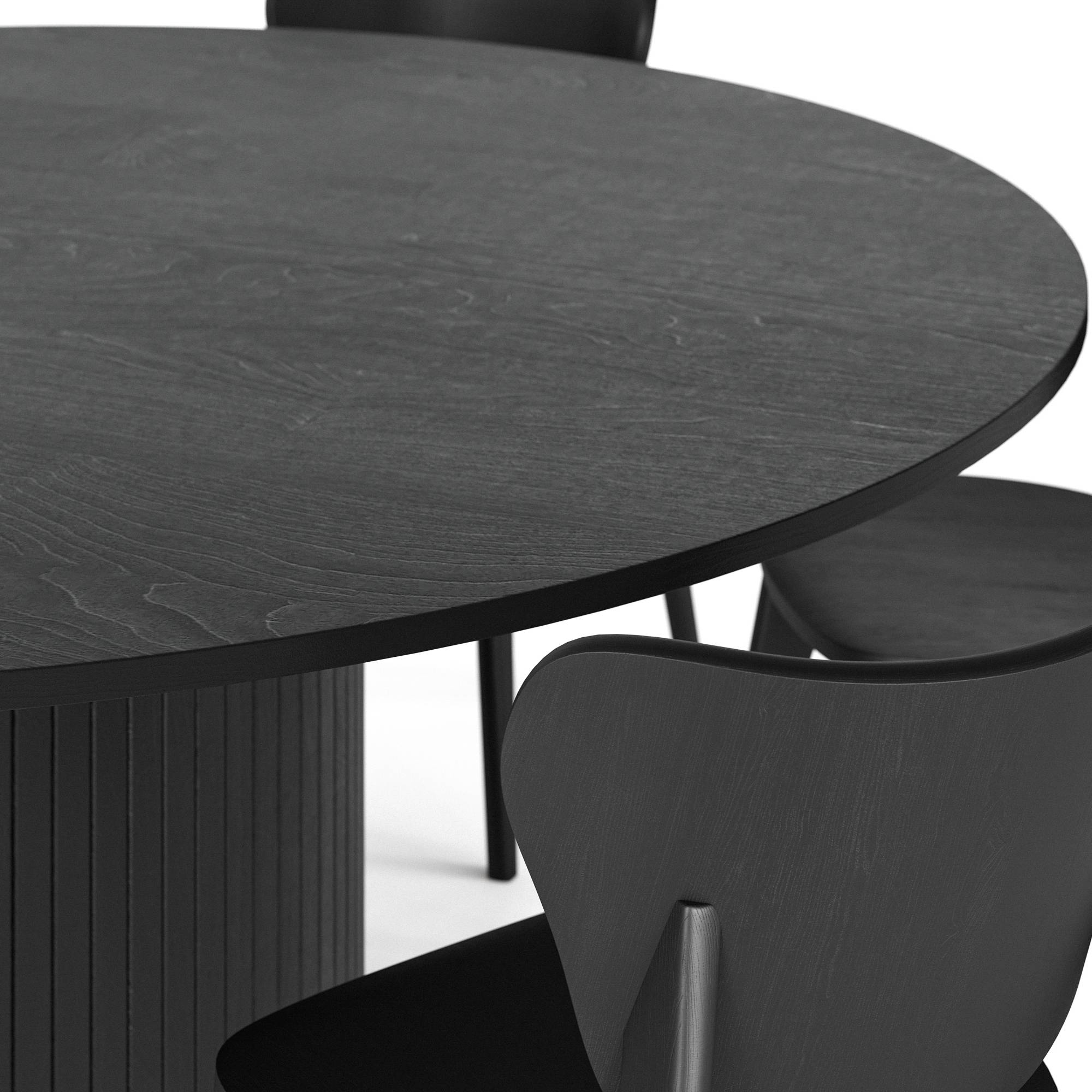 Matgrupp Bark Kopparbo Runt Matbord 180 cm med 6Jerup Matstol Bark Svart