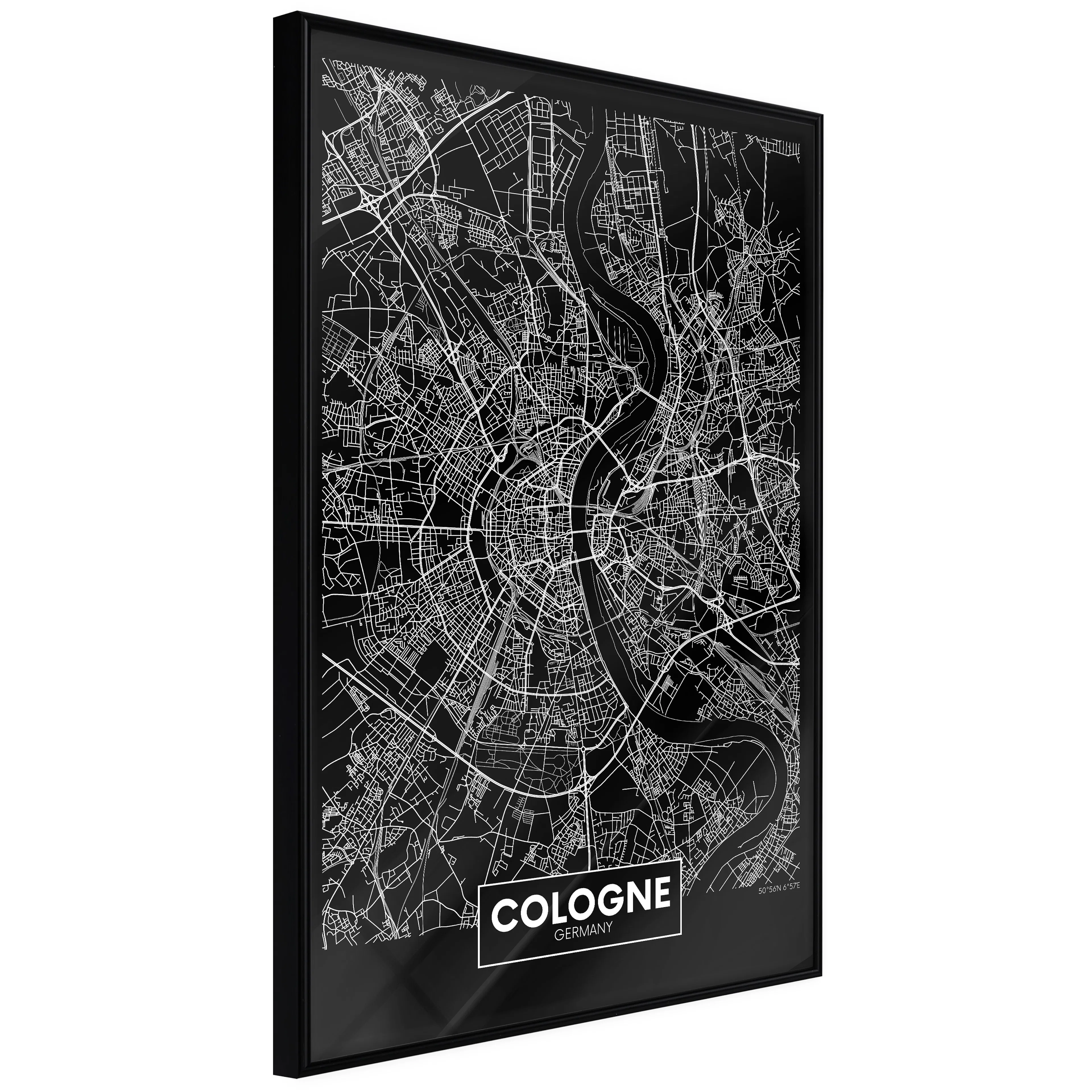 Affisch - Dark Map of Cologne [Poster] 20x30 Svart ram, 20x30 cm