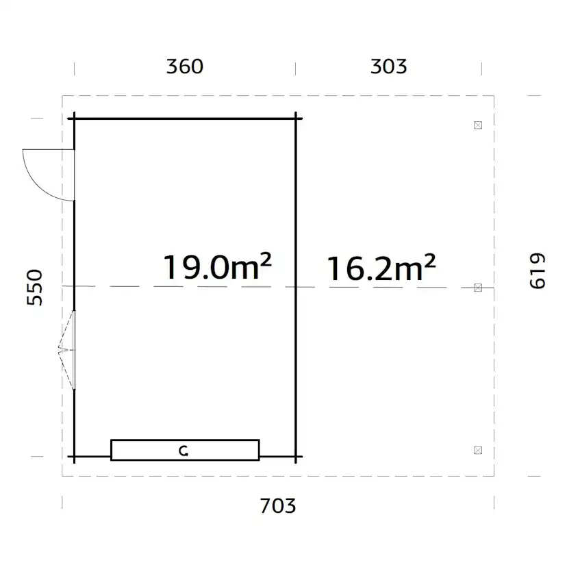Garage Palmako Roger med Carport 36,5 m2 och Takskjutport