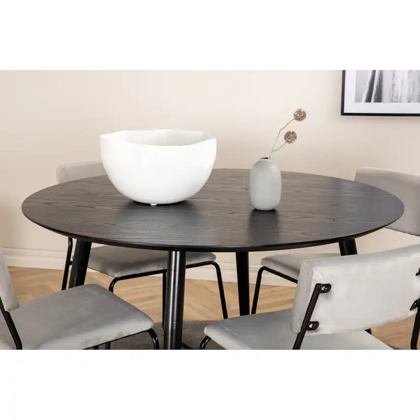 Dipp Dining Table - 115cm - Black Veneer / All black legs +K Svart/Ljusgrå