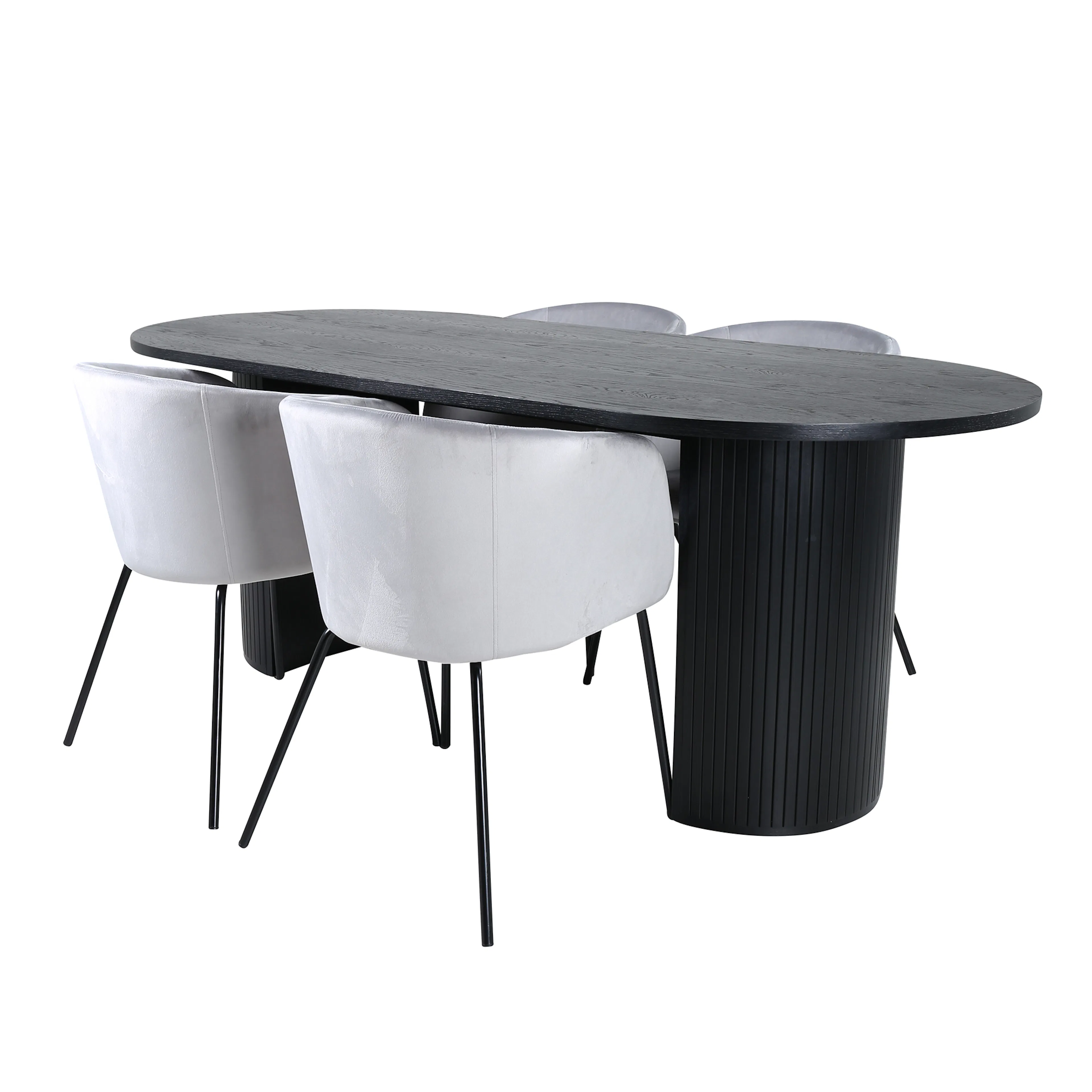 Bianca Oval Dining Table - Black / Black Veneer+Berit Chair Ljusgrå