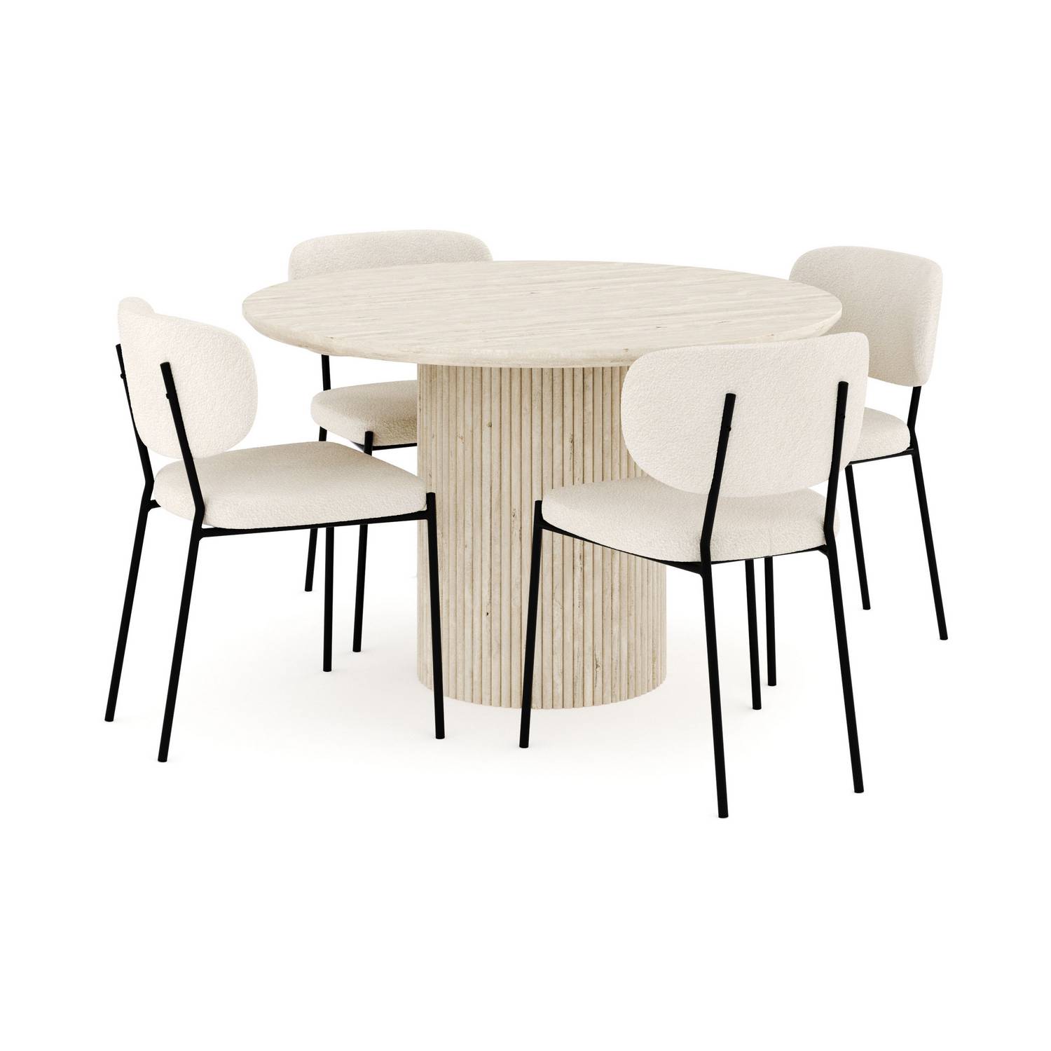 Matgrupp Andrarum Uppveda Runt Travertin Matbord 120 cm med 4Gemmiano Matstol