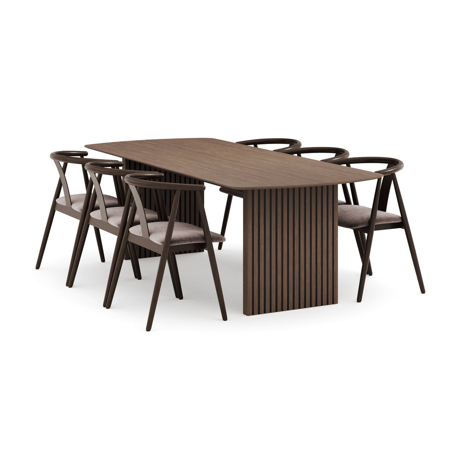 Matgrupp Bark Richeto Rektangulärt Matbord 240 cm med 6 Cytie Karmstol