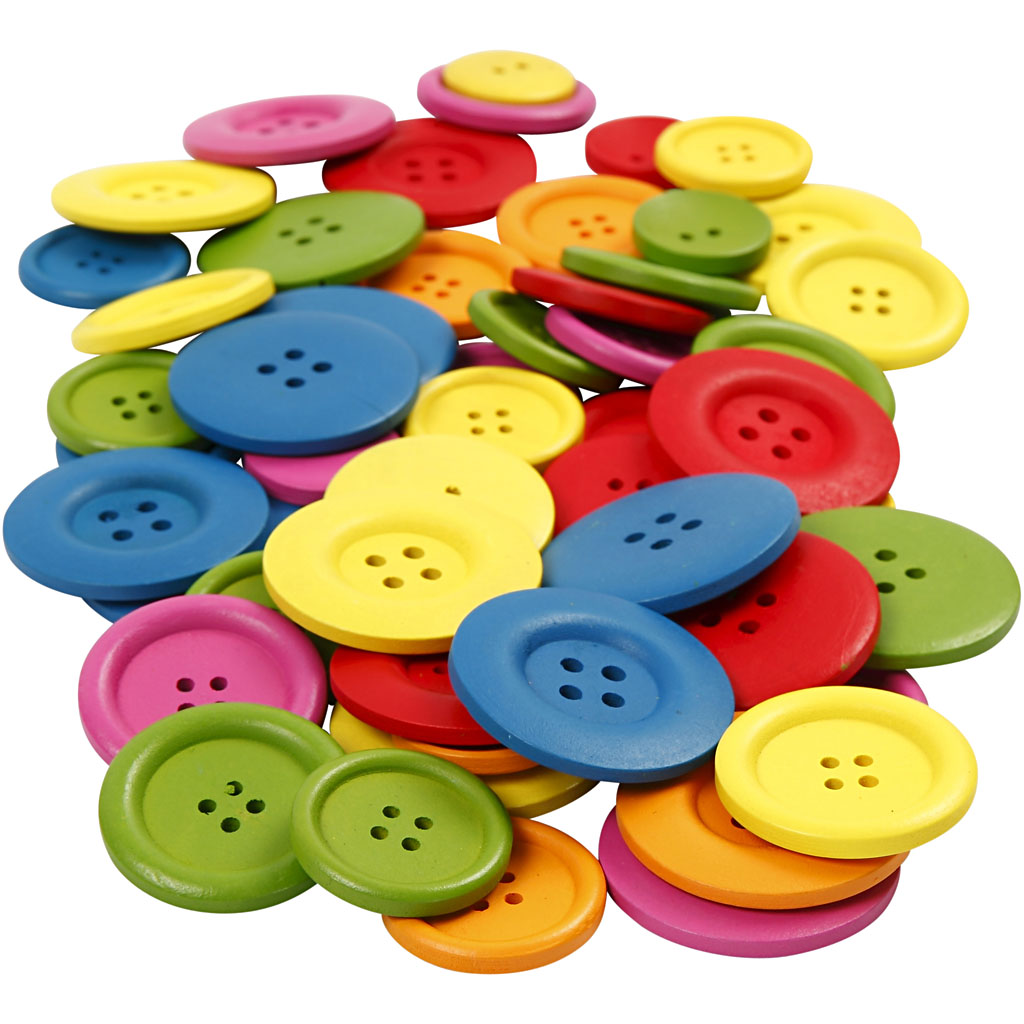 Träknappar Creativ Company Mixade Färger Dia. 25-40 mm 2-4 Hål 144 St/1 Förp
