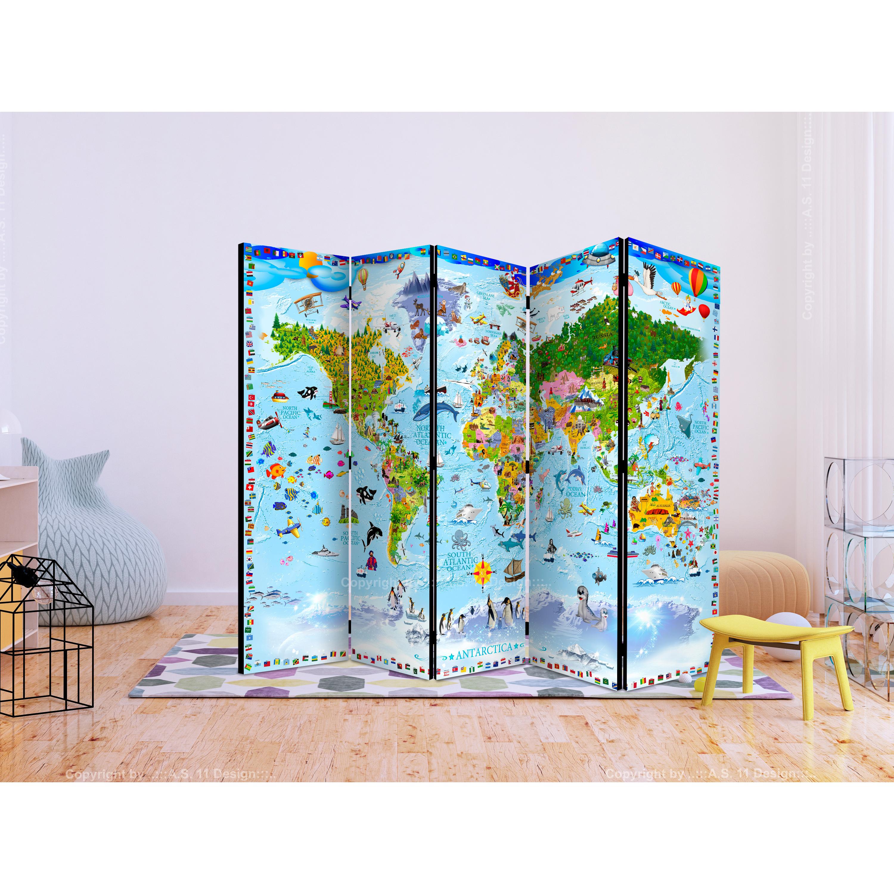 Rumsavdelare Skärmvägg Arkiio World Map for Kids II 225x172 cm