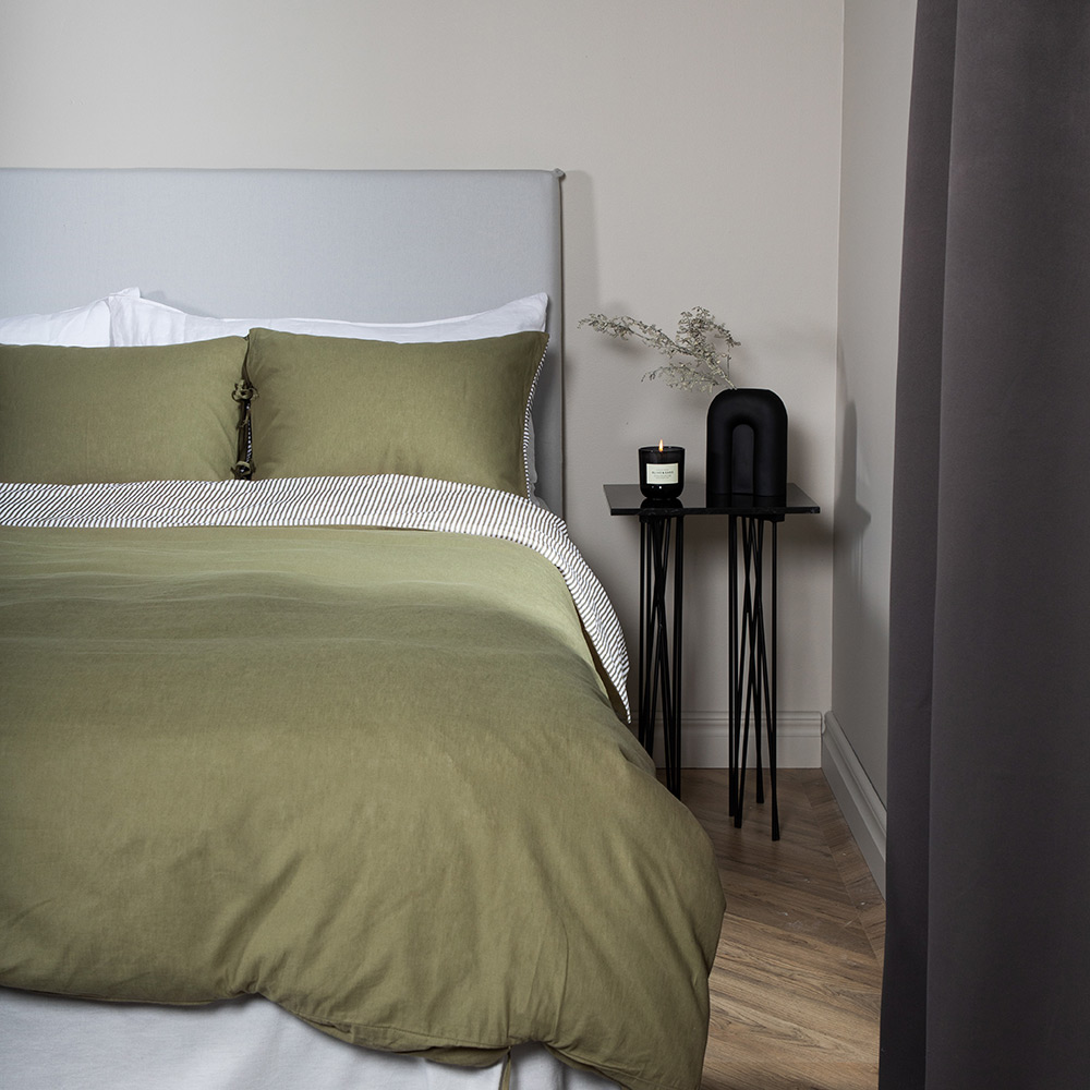 Jenna Bed Set Linen Cotton Green 240x220 cm Färg: Mörkgrön, Mått: 240x220 cm