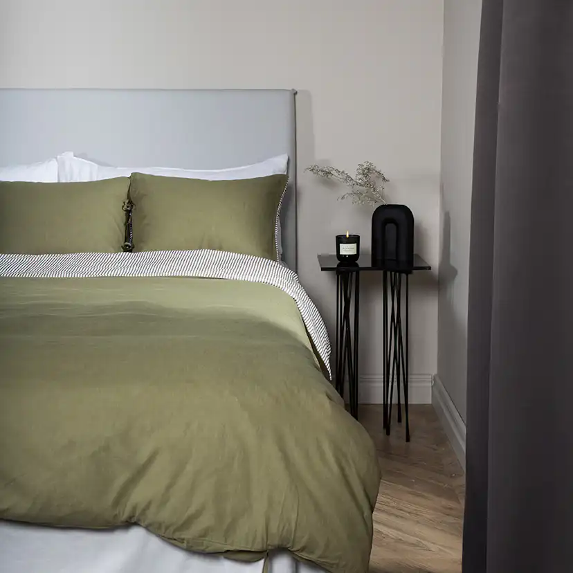 Jenna Bed Set Linen Cotton Green 240x220 cm Färg: Mörkgrön, Mått: 240x220 cm
