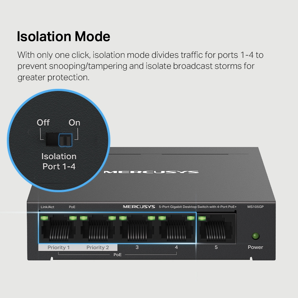 Desktop Switch Mercusys MS105GP 5-Port Gigabit with 4-Port PoE+