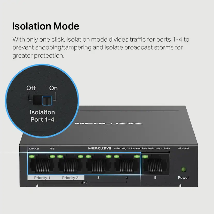 Desktop Switch Mercusys MS105GP 5-Port Gigabit with 4-Port PoE+