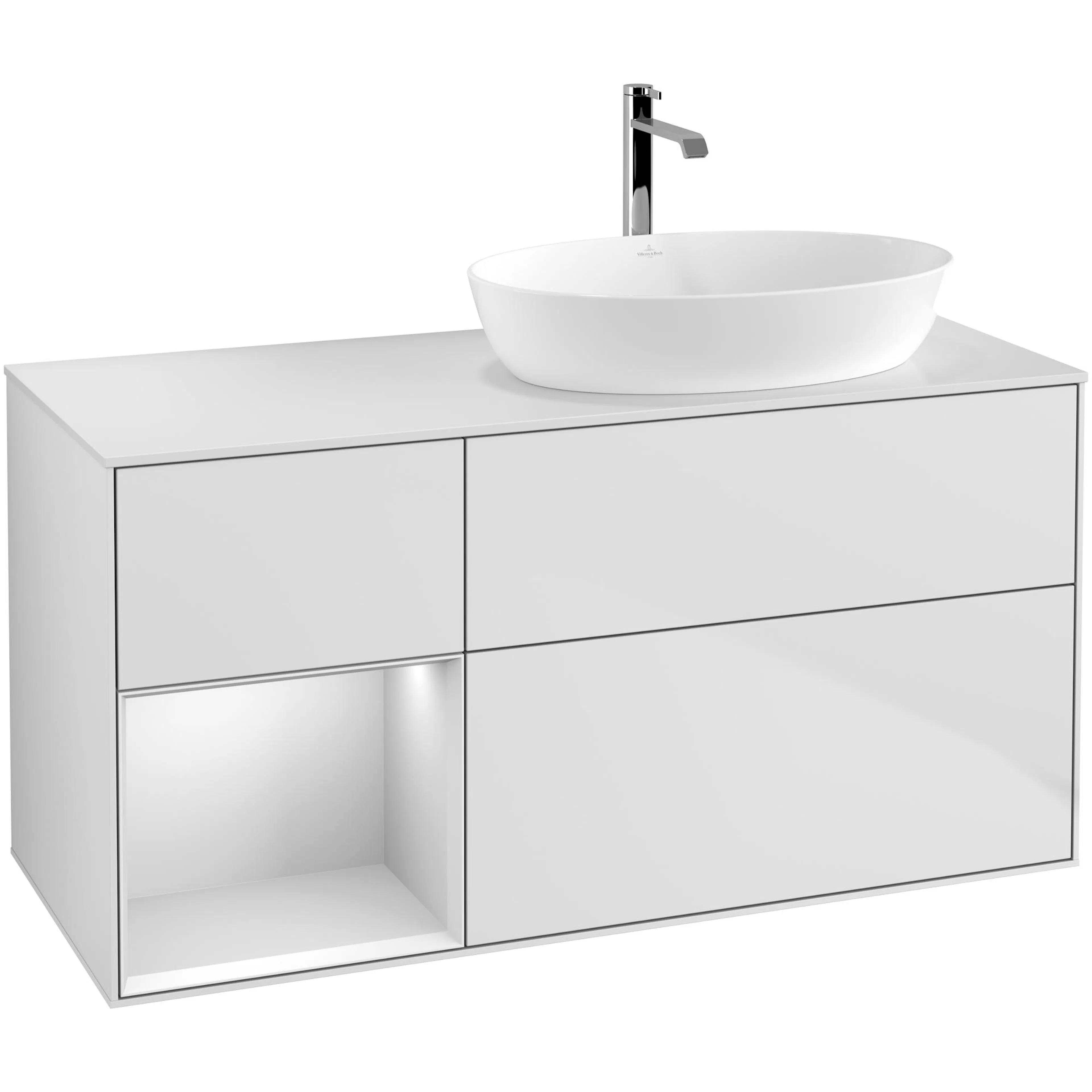 Tvättställsskåp Villeroy & Boch Finion med 3 Lådor Hylla och Bänkskiva för Ocentrerat Tvättställ från Artis & Collaro