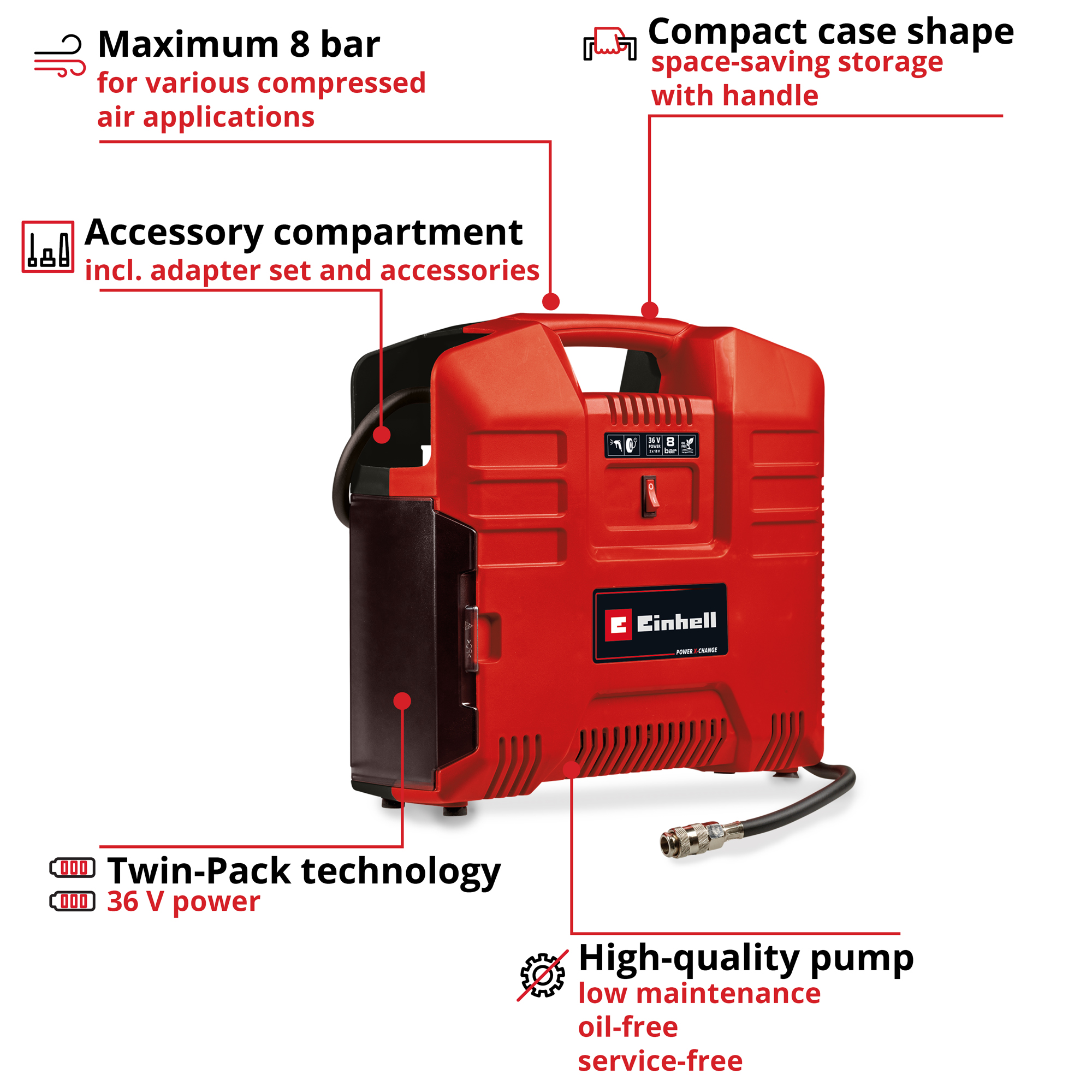 Portabel Kompressor Einhell TE-AC 36/8 Li OF Set-Solo Sladdlös utan Batteri