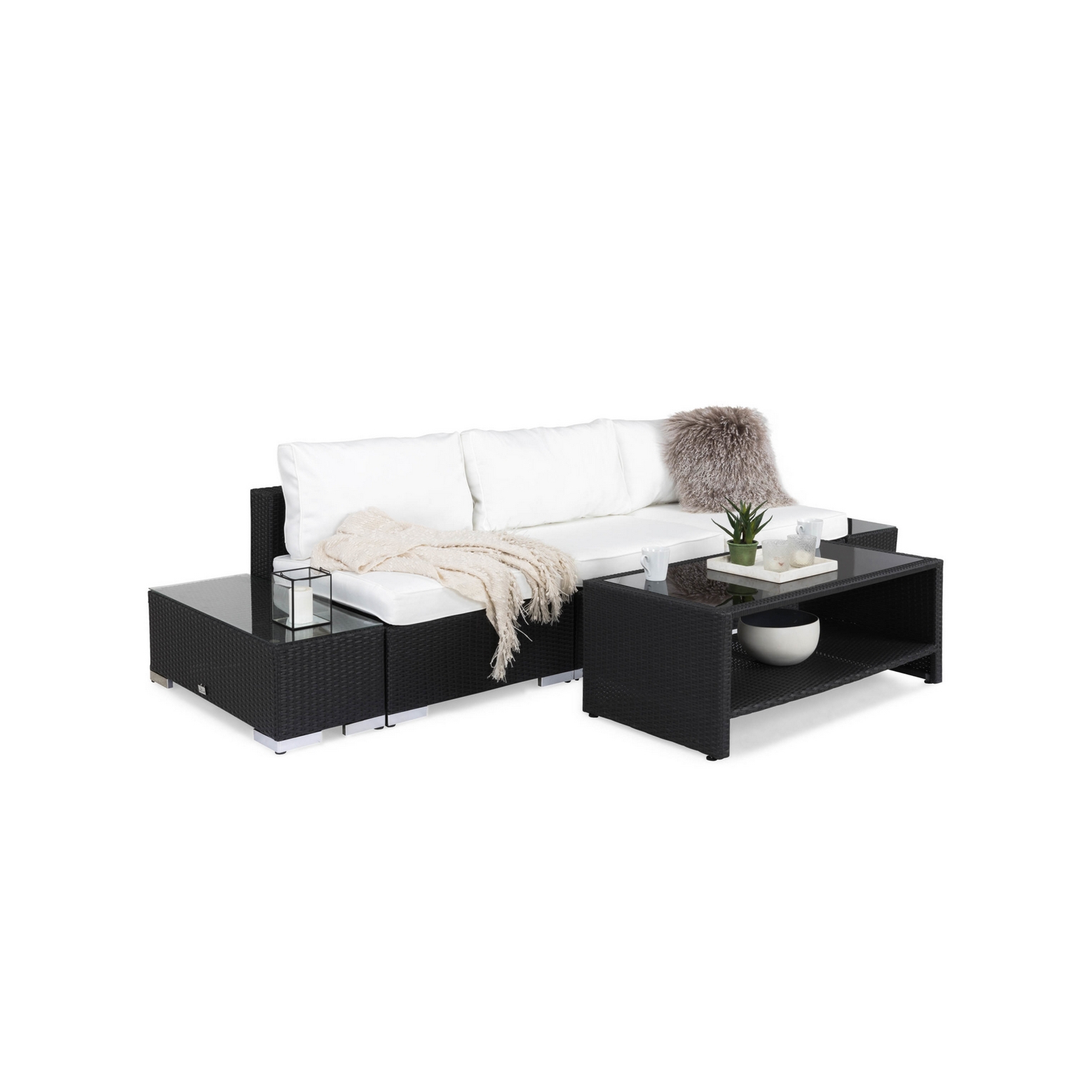 Loungegrupp Comfort Garden Bahamas 3-sits med Avslut och Bord med Hylla Utomhus