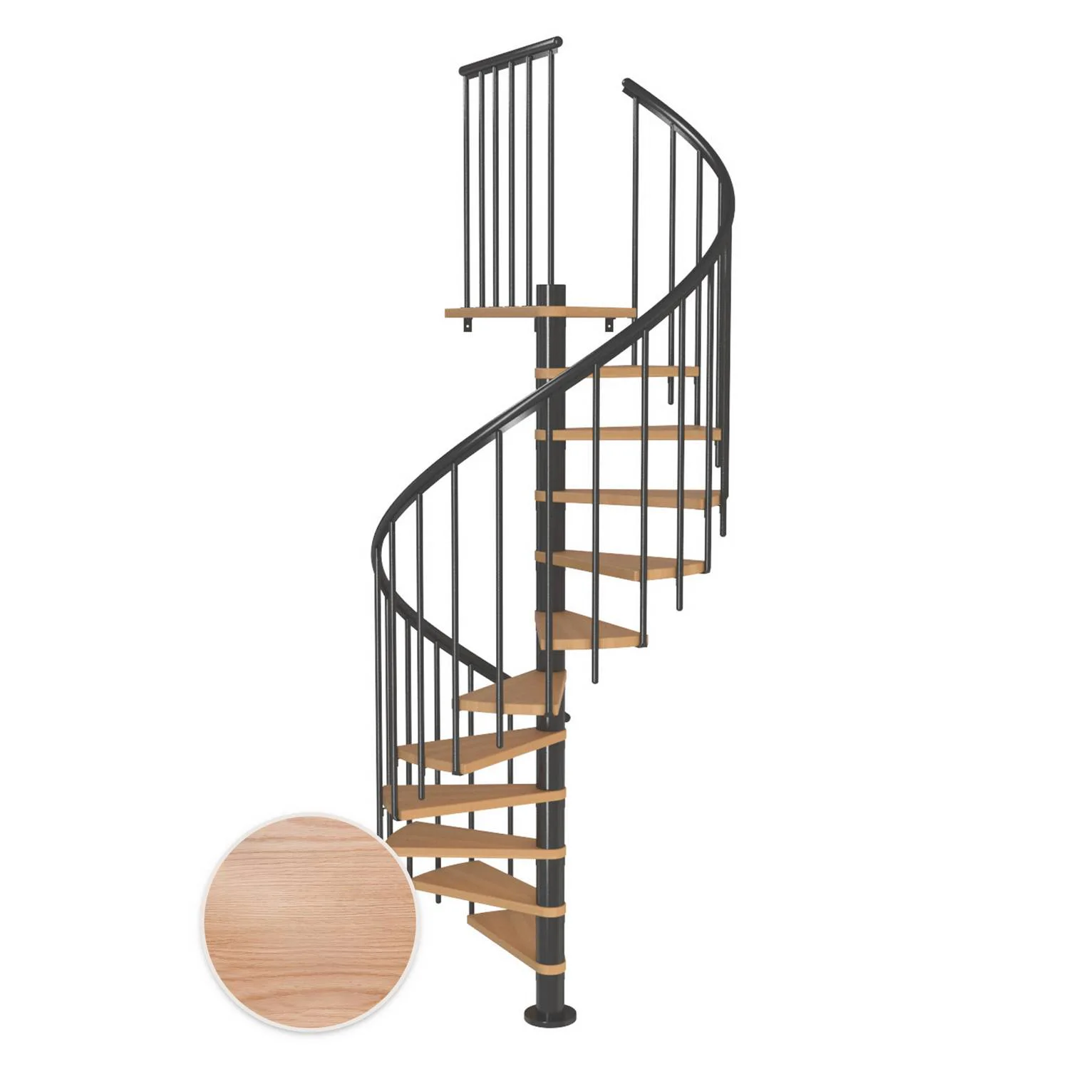 MONTREAL ek multiplex antracit CLASSIC3 12T Ø140 Antracit, D: 1400 mm, Golv till golv höjd: 2665-3055 mm, 12+1 steg