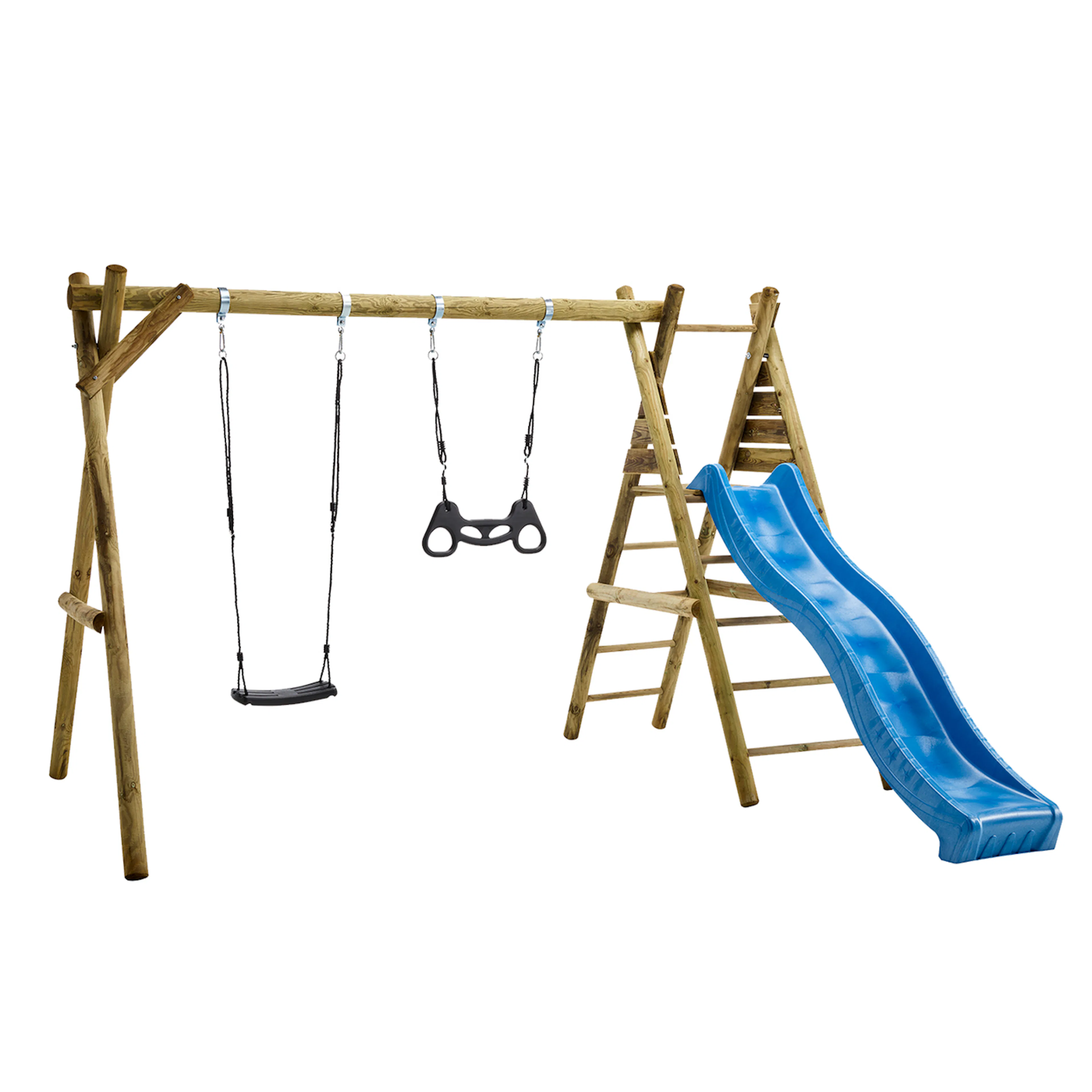 Gungställning Nordic Play Gunga, Trapets och Rutschkana Svart/Blå 306 cm