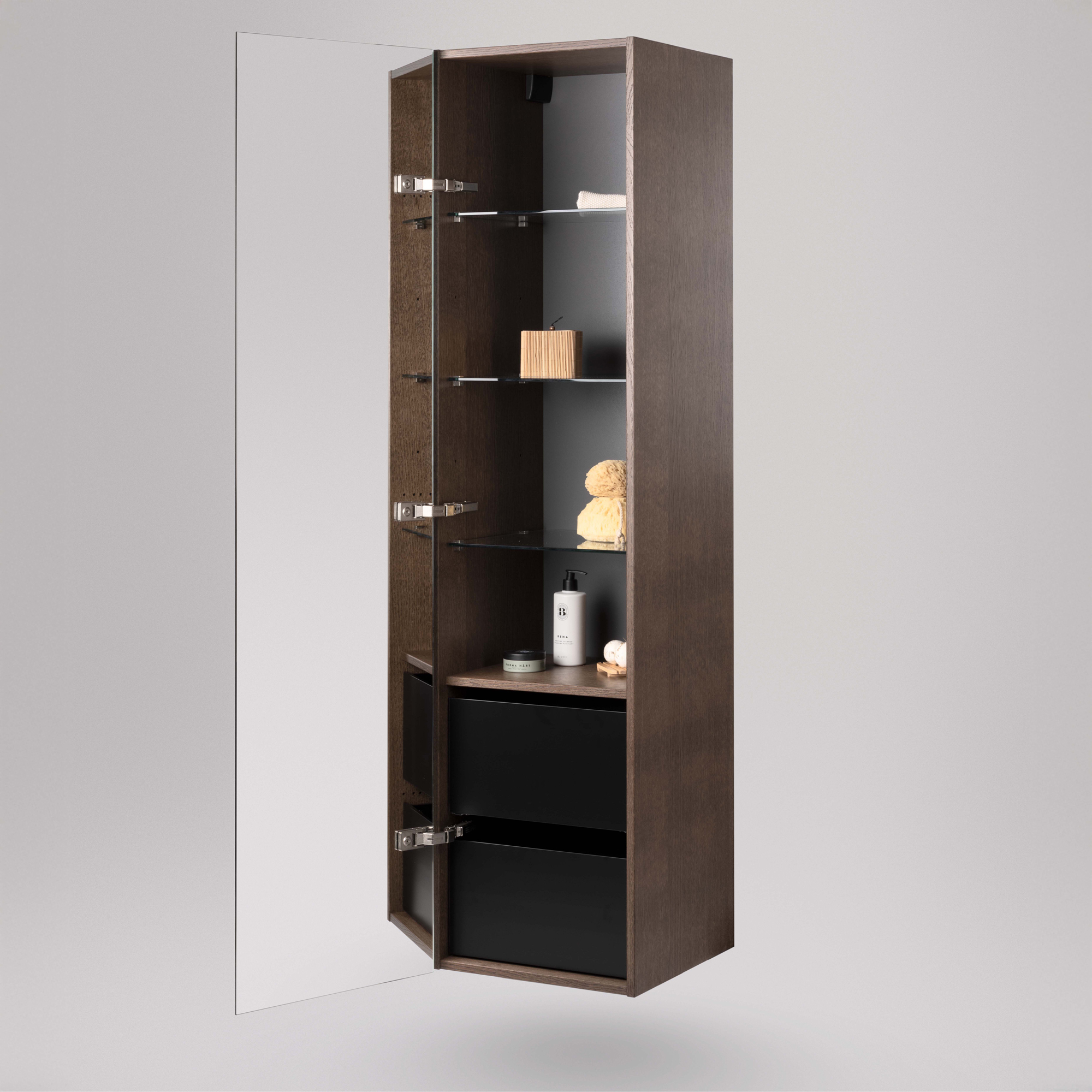 Högskåp TWIN 40, Låda,Dark Oak, 4 Hyllplan, 2 Lådor, Höger,4 Bredd: 400 mm, Dark Oak, Höger med 2 Lådor