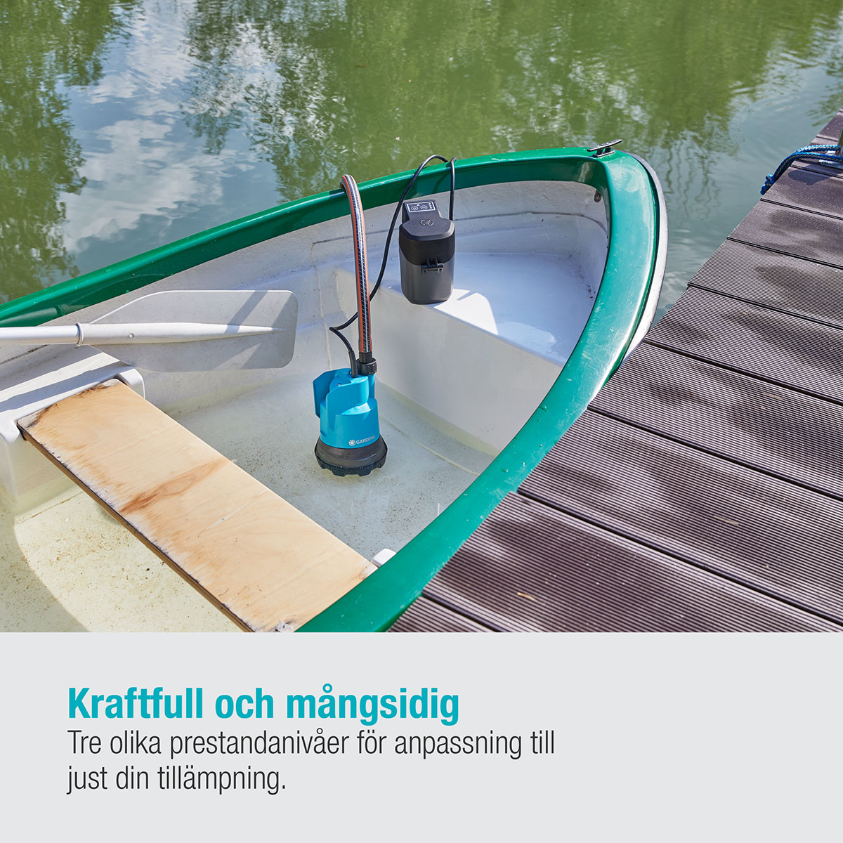 Dränkbar pump Gardena för Rent Vatten 2000/2 18V P4A Set (2,5Ah batteri + standardladdare)