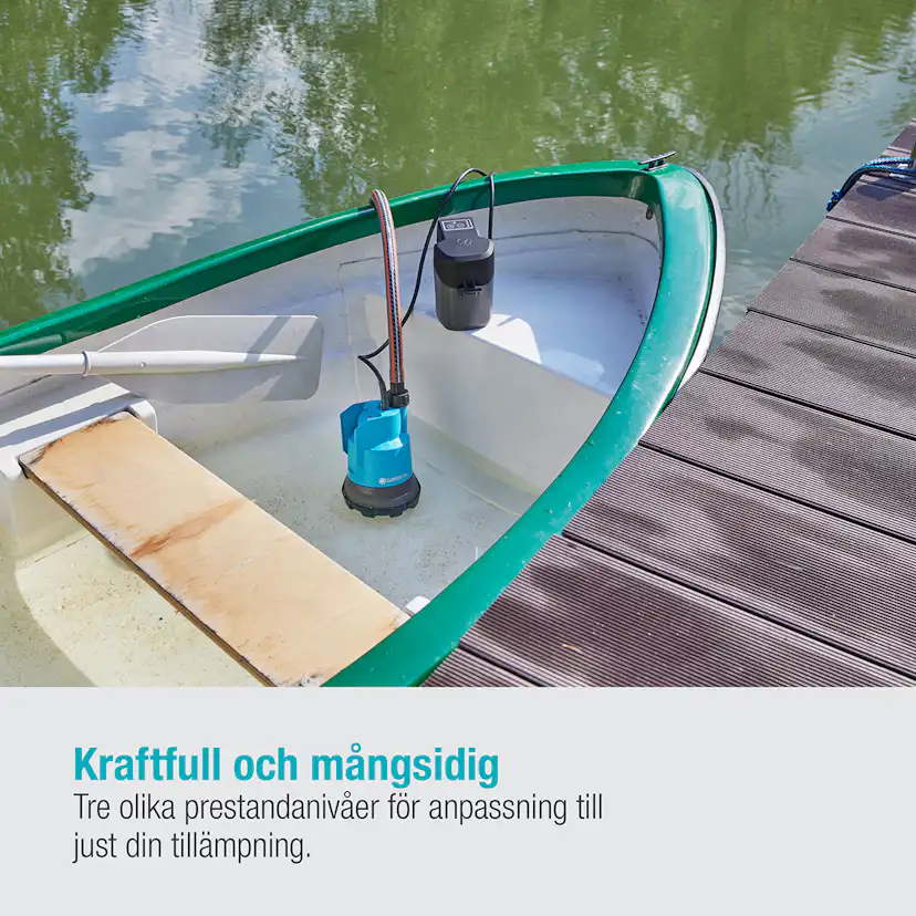 Dränkbar pump Gardena för Rent Vatten 2000/2 18V P4A Set (2,5Ah batteri + standardladdare)
