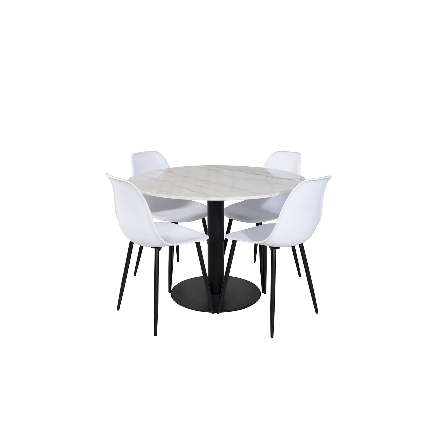 Estelle Round Dining Table ø106+Polar Plastic Dining Chair Vit/Svart/Vit