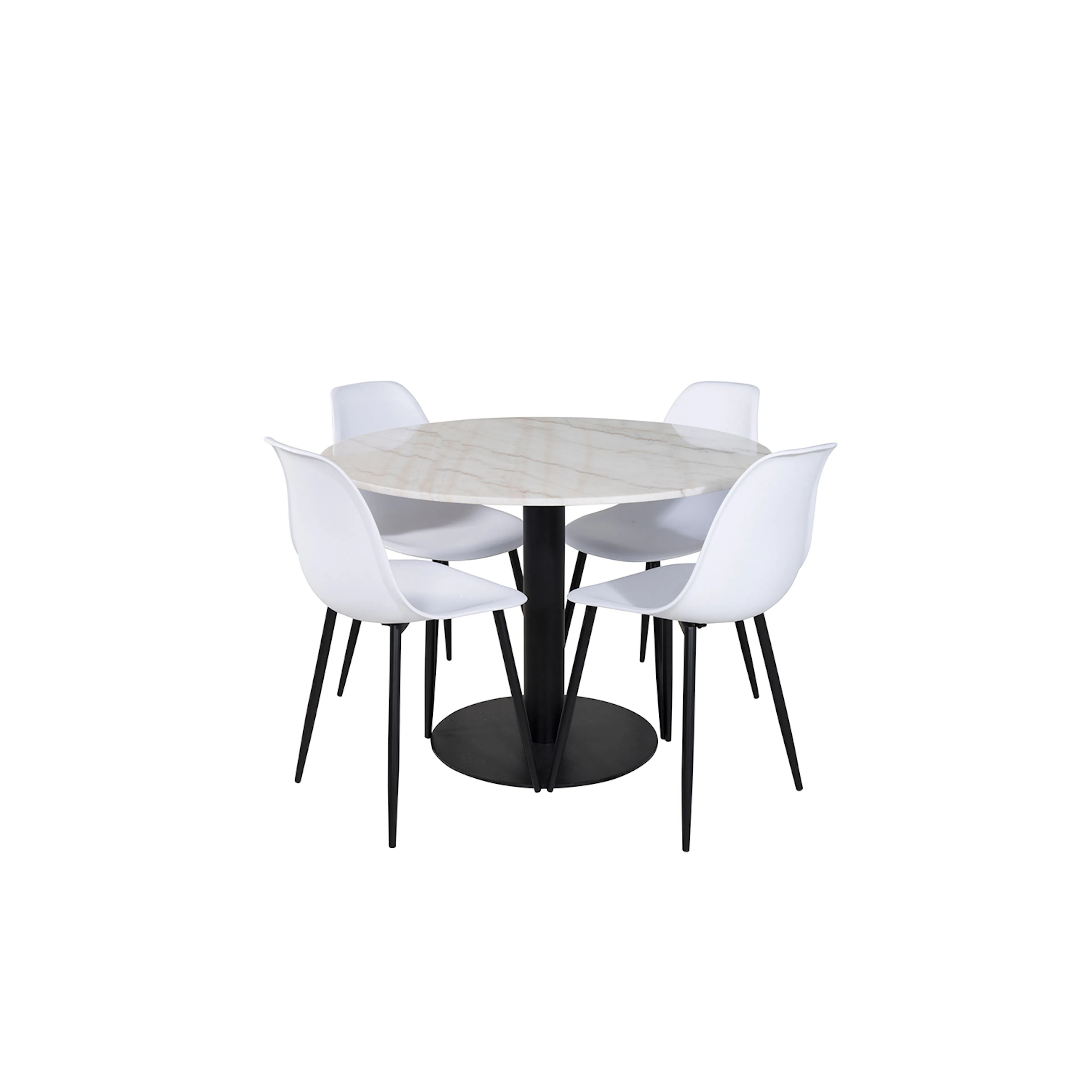 Estelle Round Dining Table ø106+Polar Plastic Dining Chair Vit/Svart/Vit