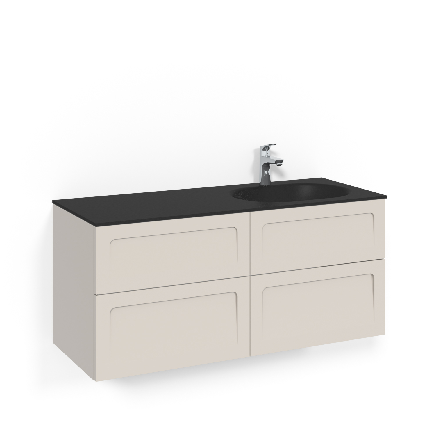 Crown Kommod 120x45D Beige Shape Svart Glashandfat Höger Ho Bredd: 1200 mm, Beige, Glastvättställ Mattsvart, Höger